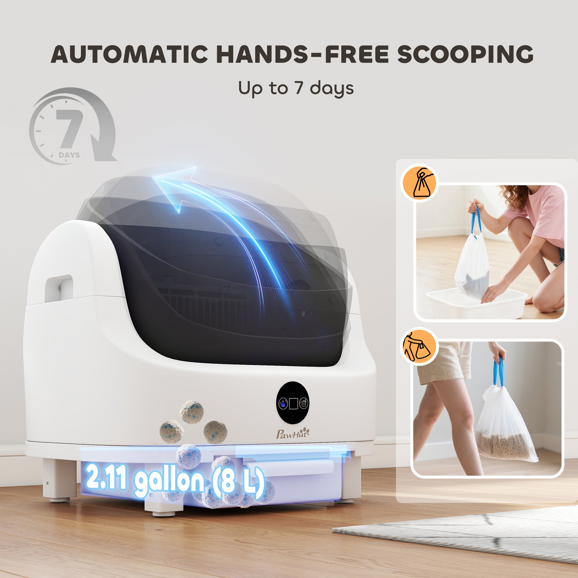 Open-Top Automatic Self-Cleaning Cat Litter Box - White-DECOROLALA