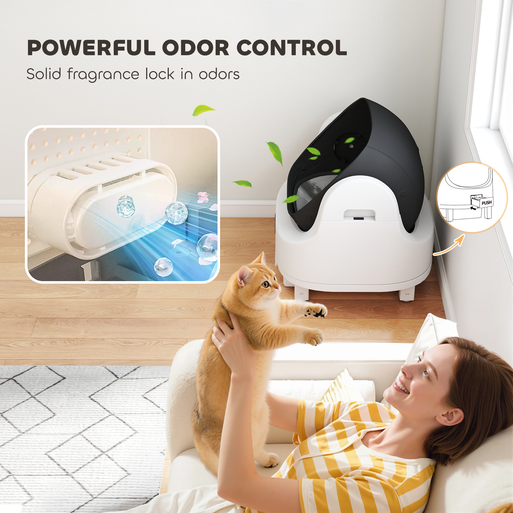Open-Top Automatic Self-Cleaning Cat Litter Box - White-DECOROLALA