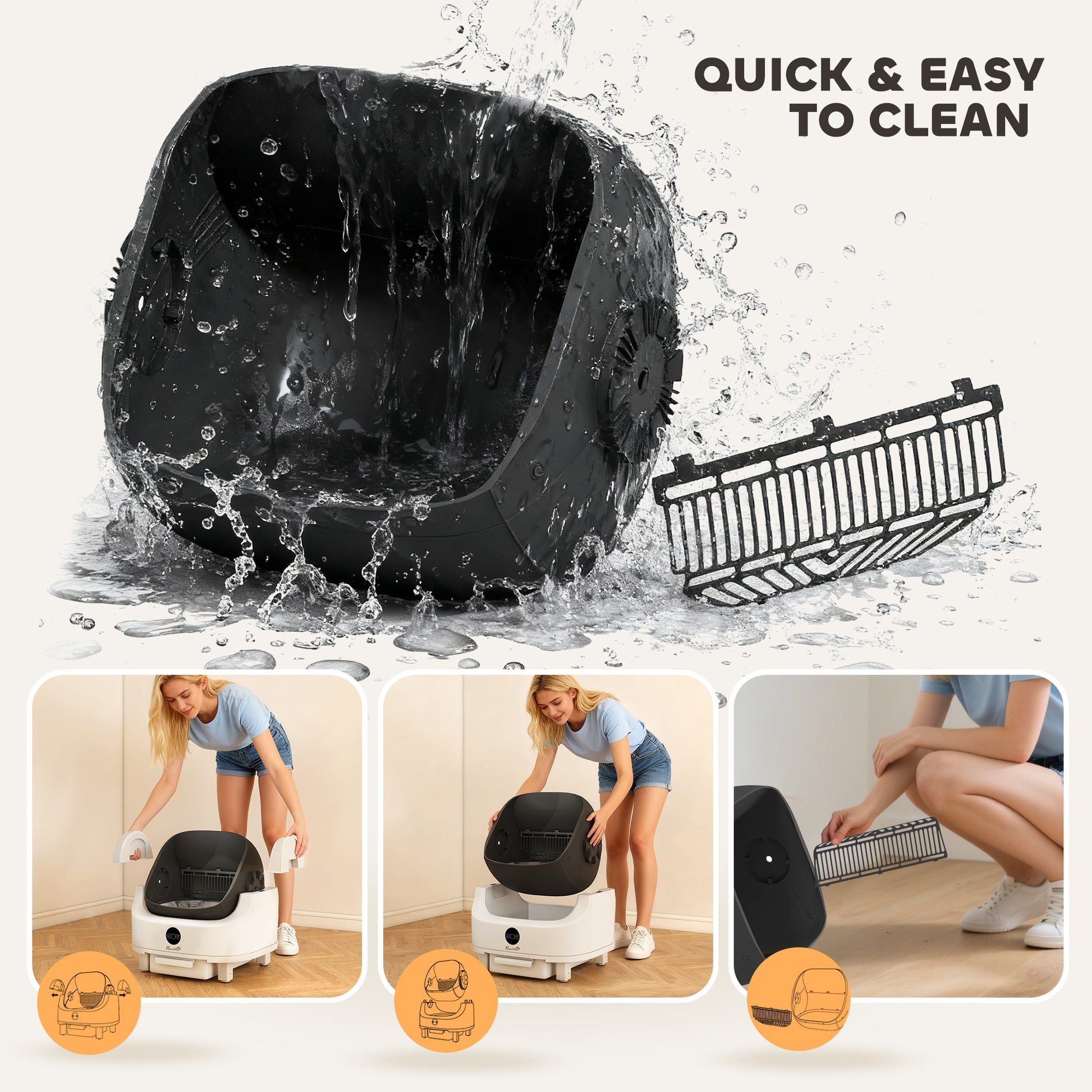 Open-Top Automatic Self-Cleaning Cat Litter Box - White-DECOROLALA