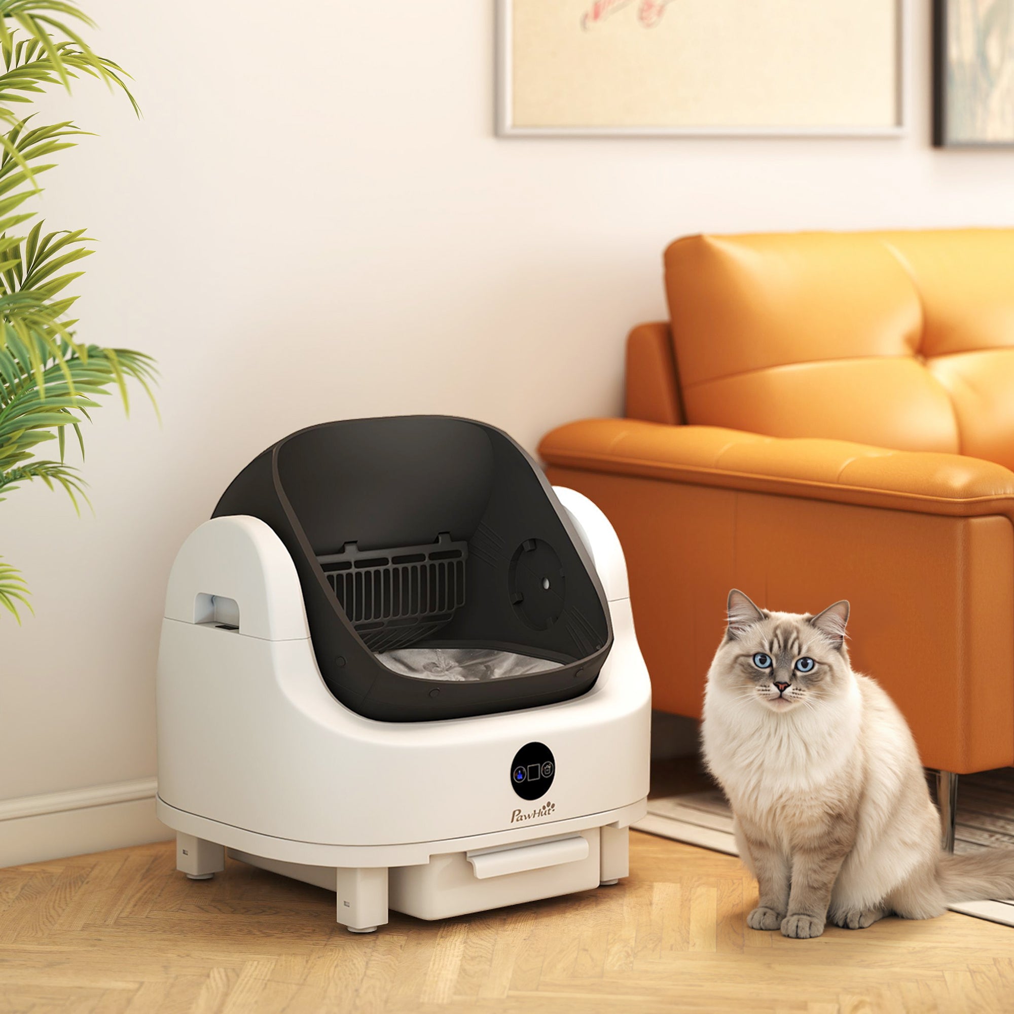 Open-Top Automatic Self-Cleaning Cat Litter Box - White-DECOROLALA