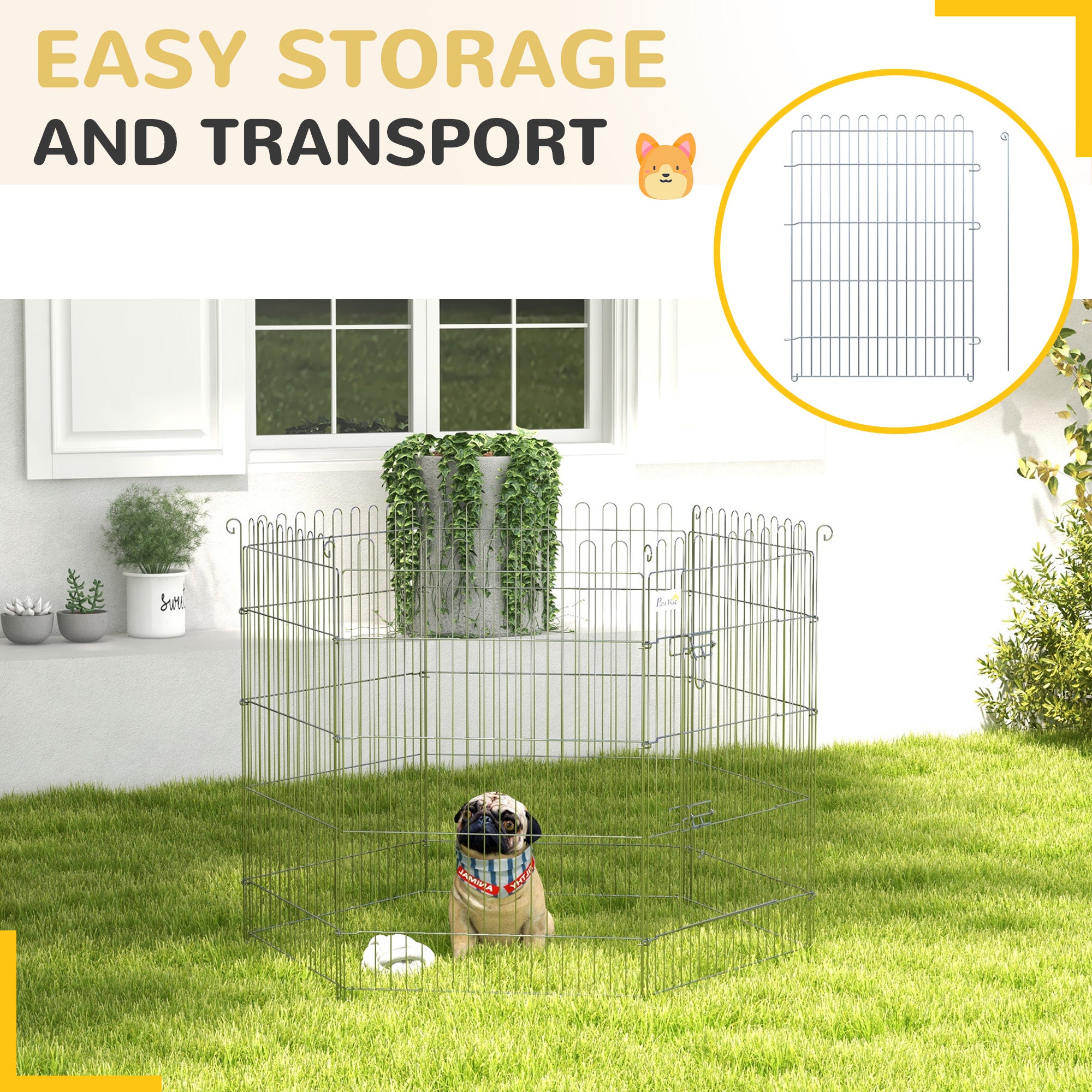 36inch 8-Panel Dog Playpen Octagon Pet Exercise Playpen Crate Foldable Dog Cage Pen Puppy Kennel, Black