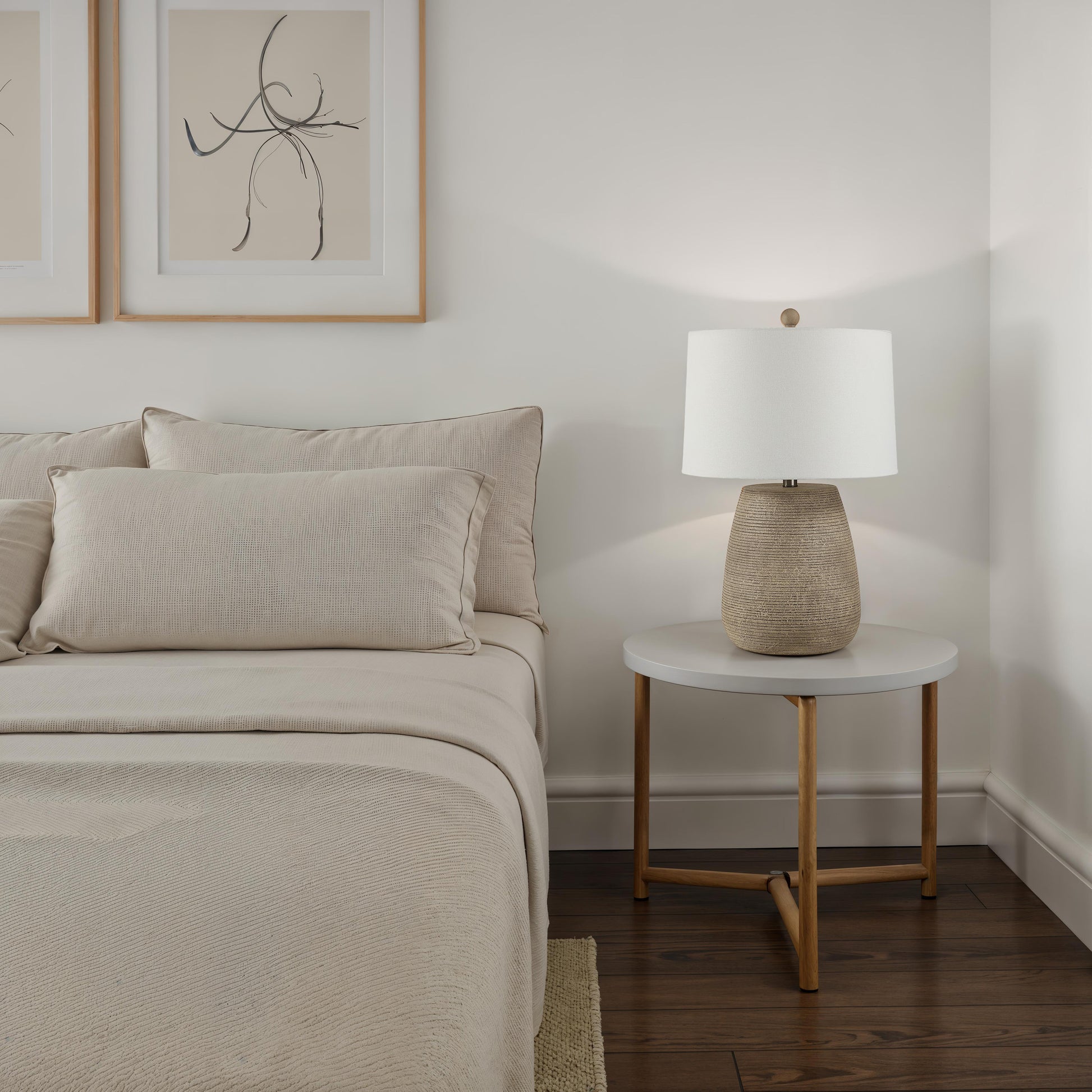 Optima 23.5" Faux Stone Table Lamp with Linen Shade-Table Lamp-DECOROLALA
