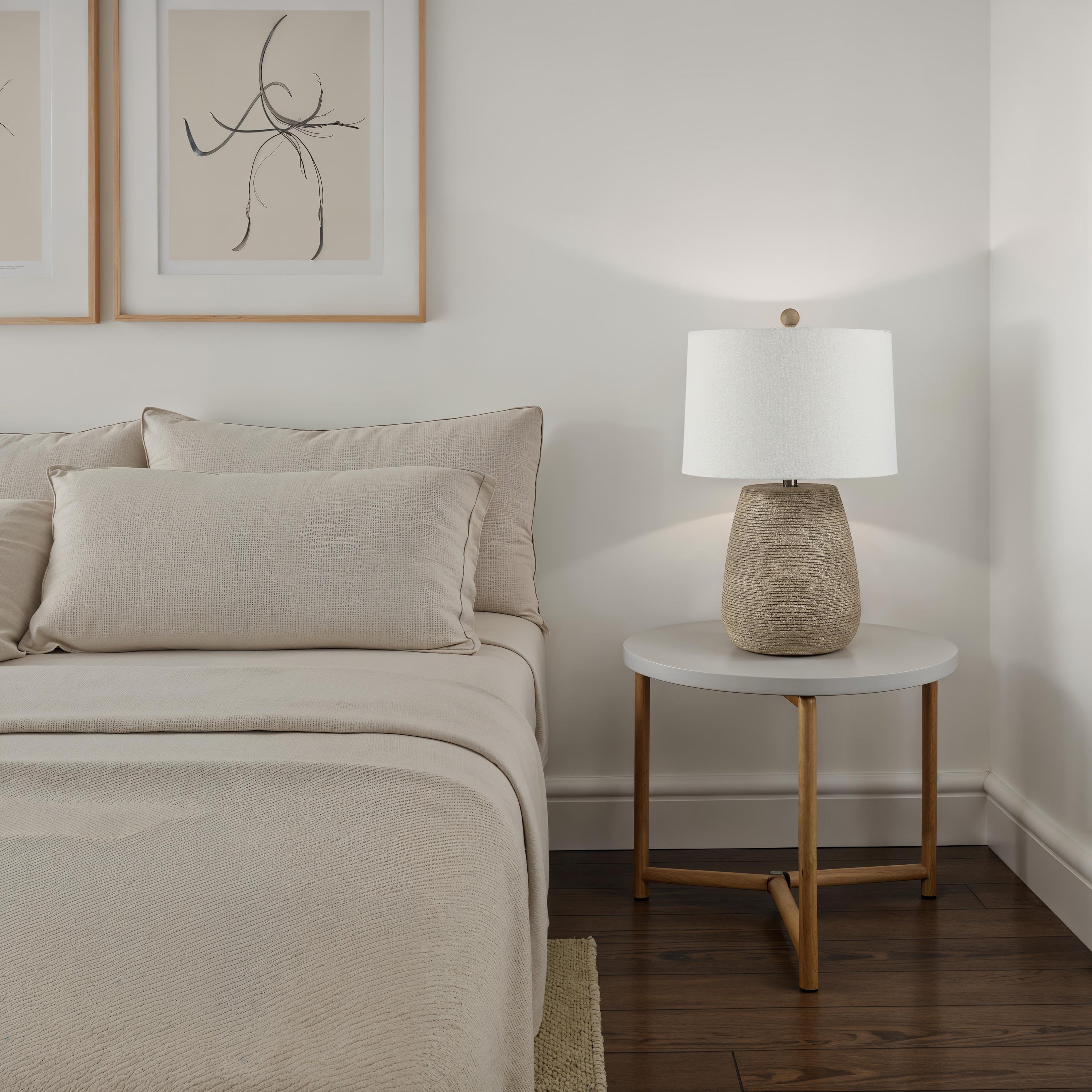 Optima 23.5" Faux Stone Table Lamp with Linen Shade-Table Lamp-DECOROLALA