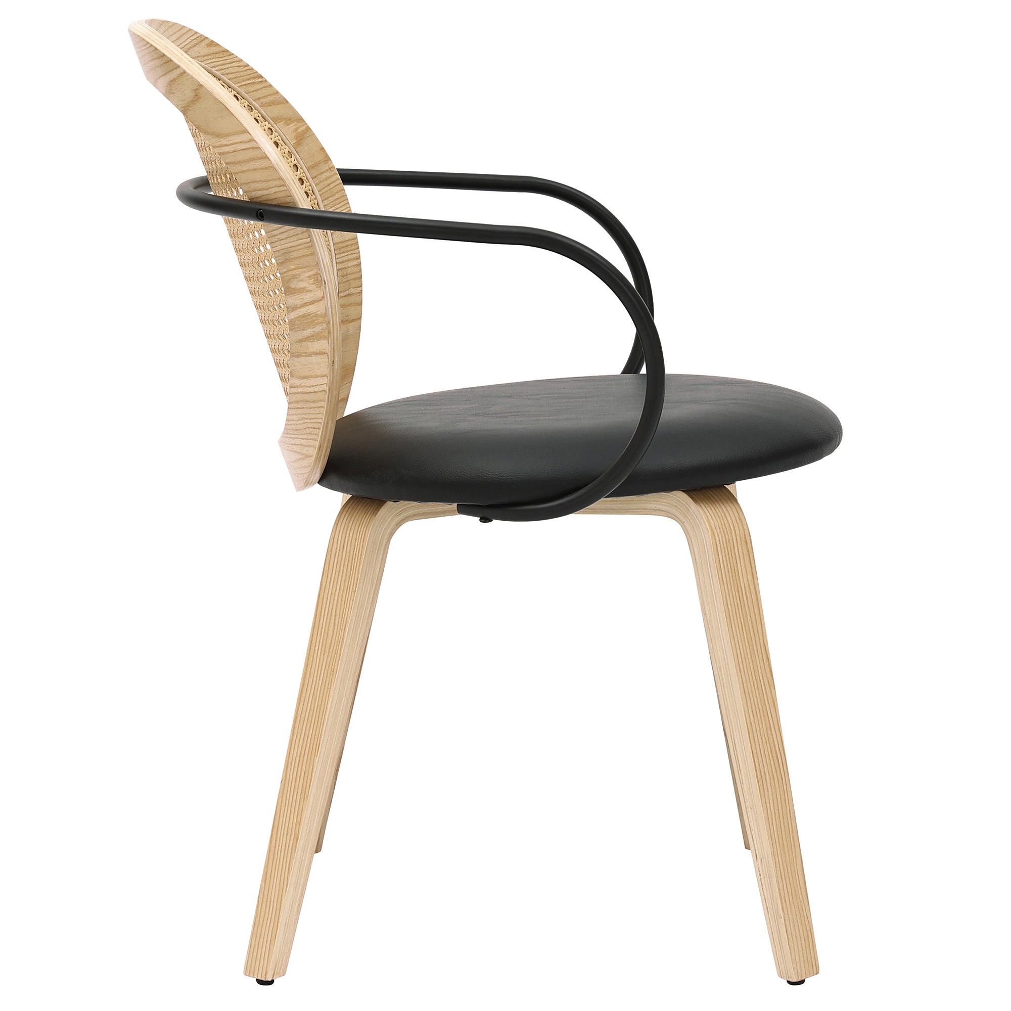 Orias Dining Chair - Light Oak with Black Faux Leather Seat-DECOROLALA