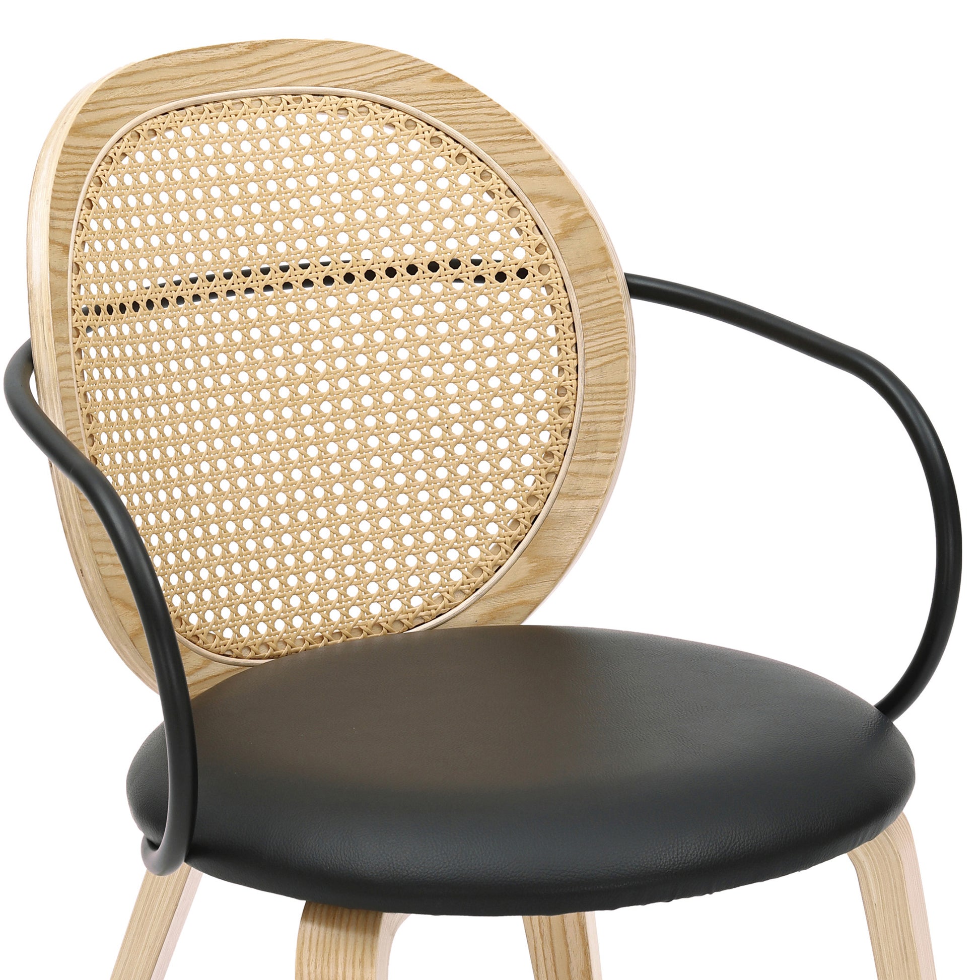 Orias Dining Chair - Light Oak with Black Faux Leather Seat-DECOROLALA