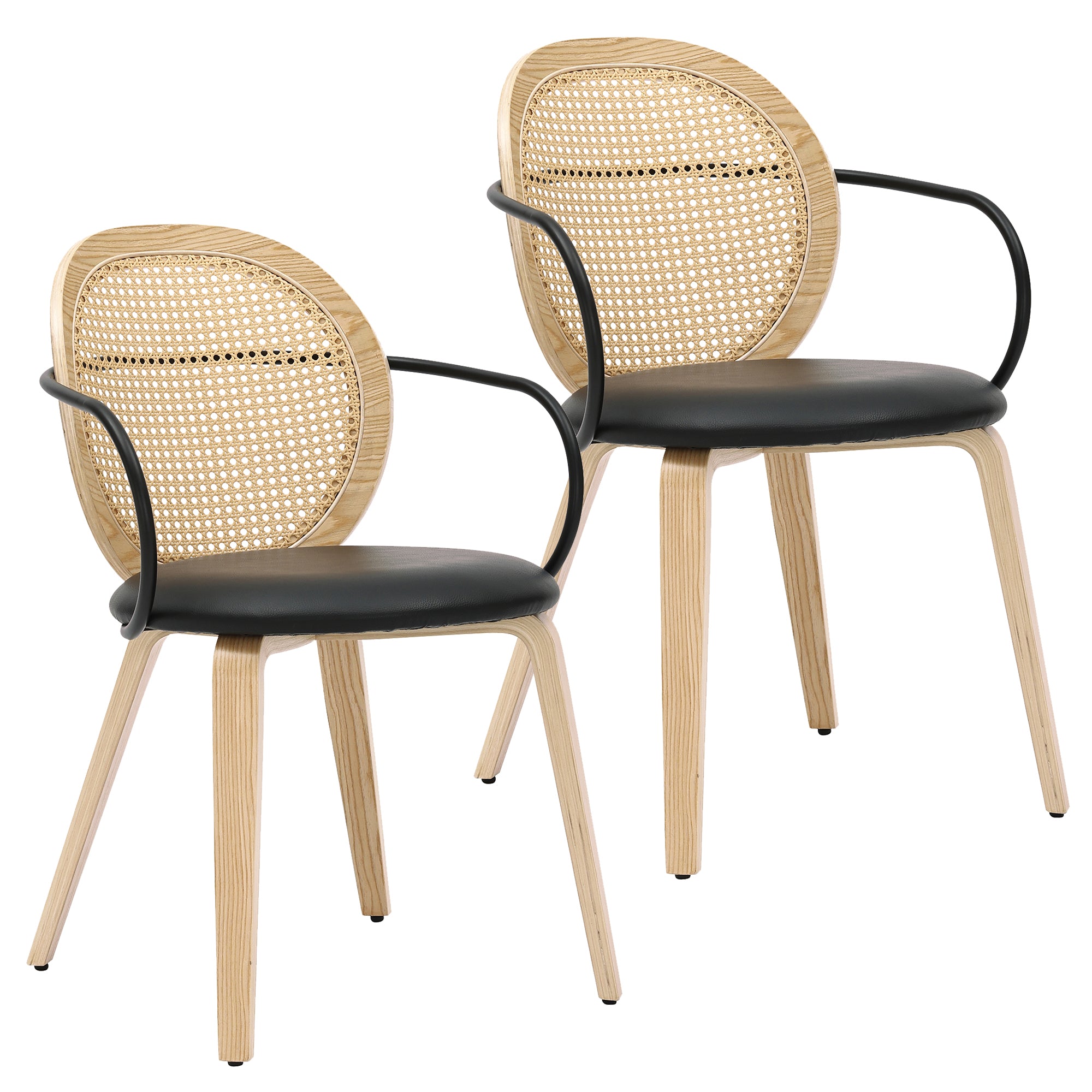 Orias Dining Chair - Light Oak with Black Faux Leather Seat-DECOROLALA