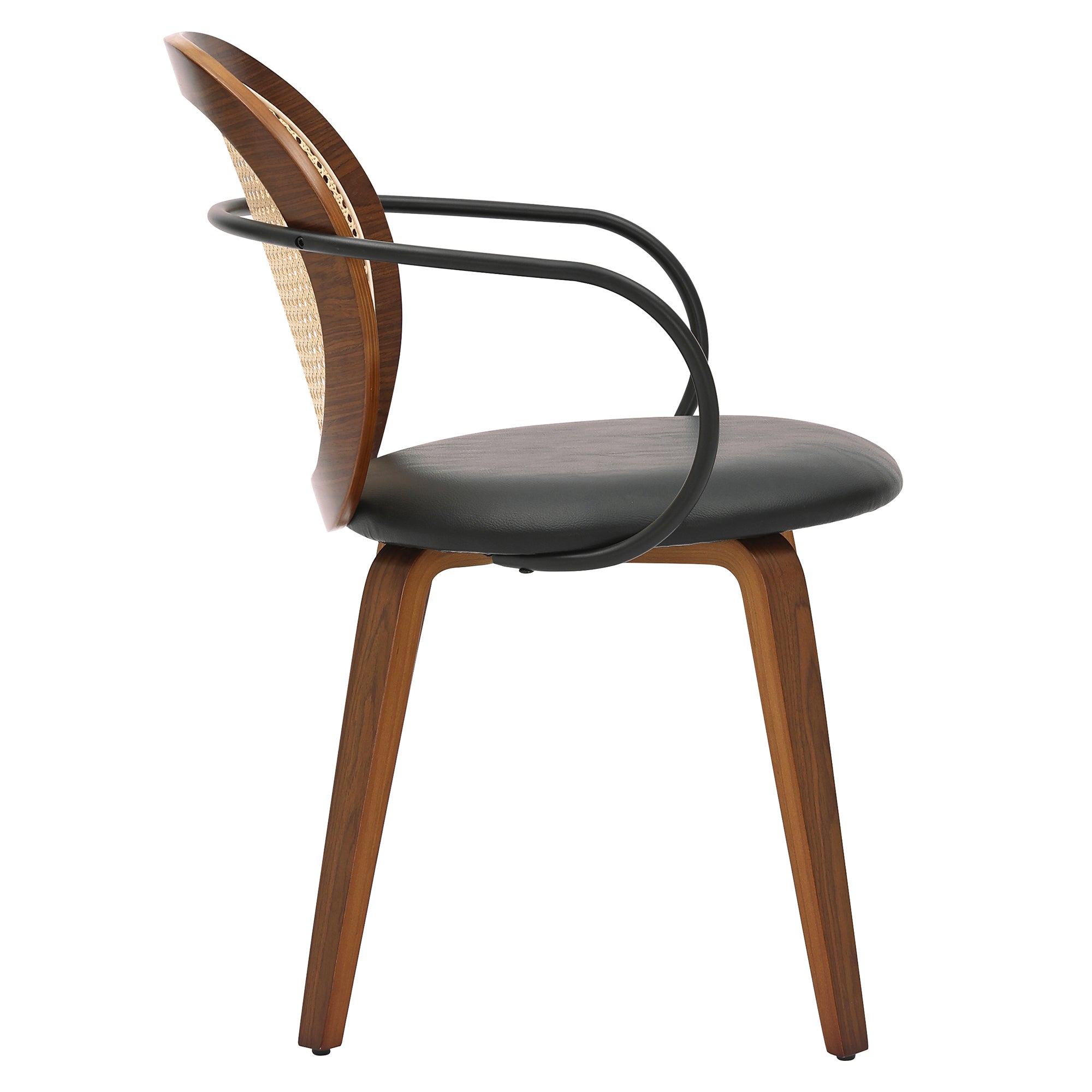 Orias Dining Chair - Walnut Bentwood with Black Faux Leather-DECOROLALA