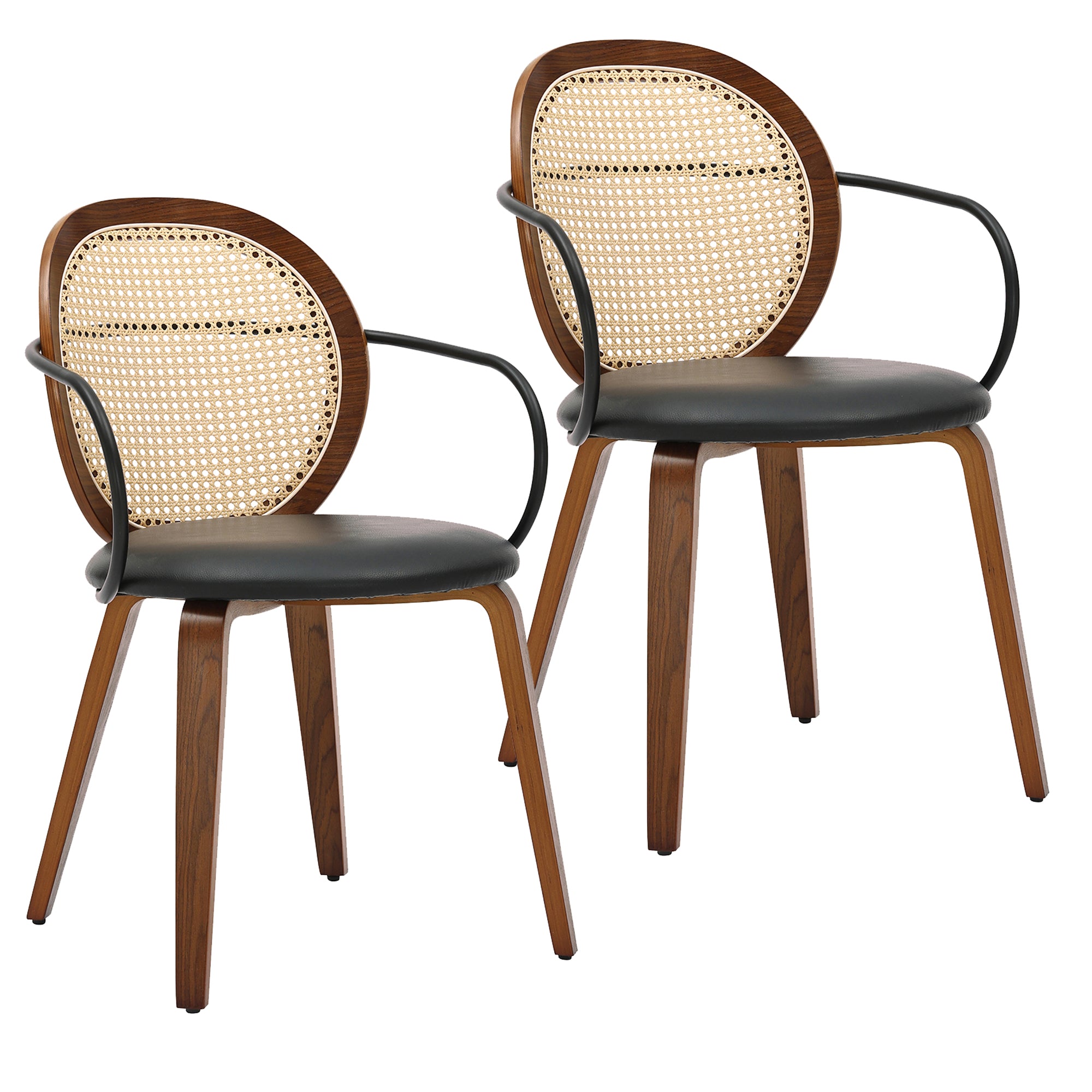 Orias Dining Chair - Walnut Bentwood with Black Faux Leather-DECOROLALA