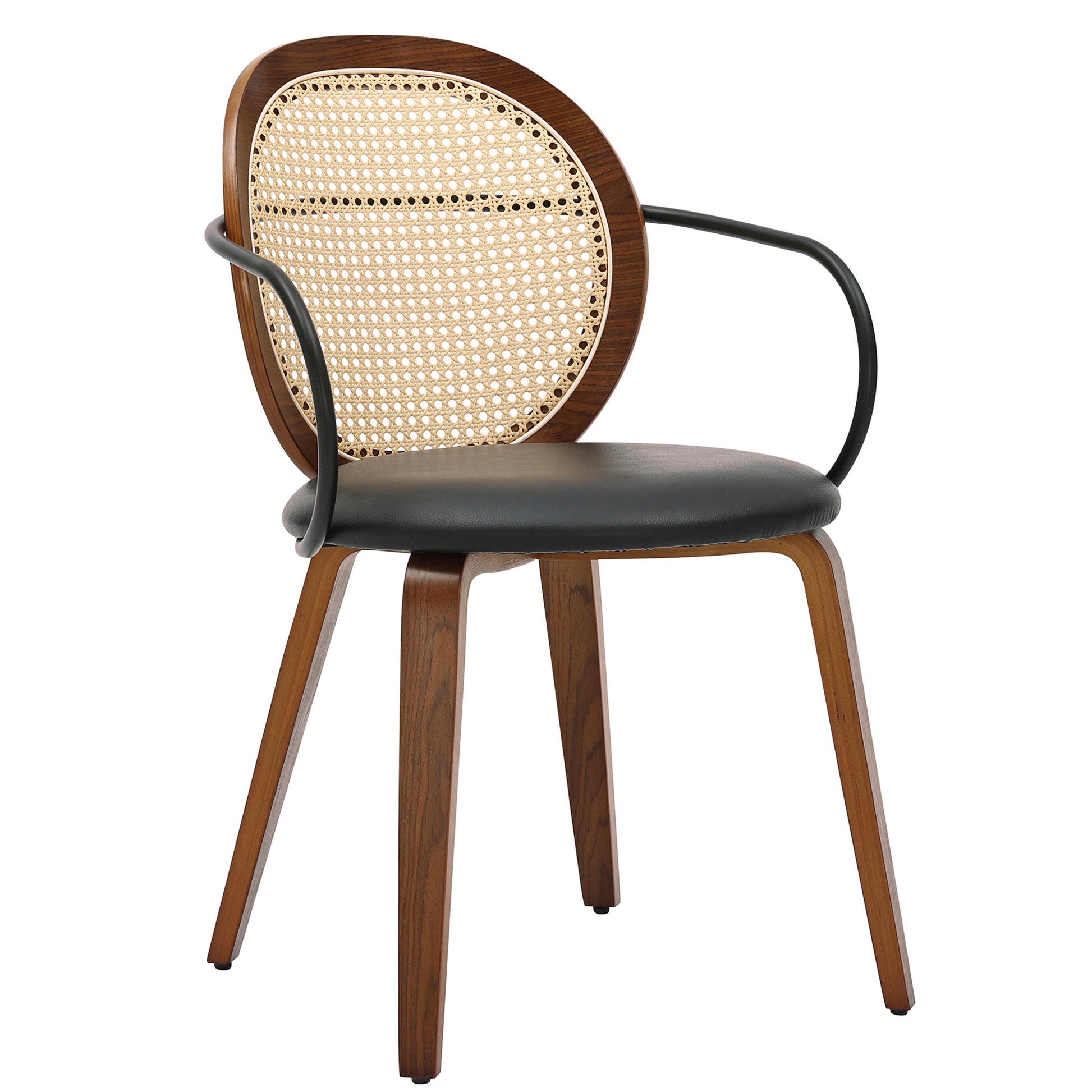 Orias Dining Chair - Walnut Bentwood with Black Faux Leather-DECOROLALA