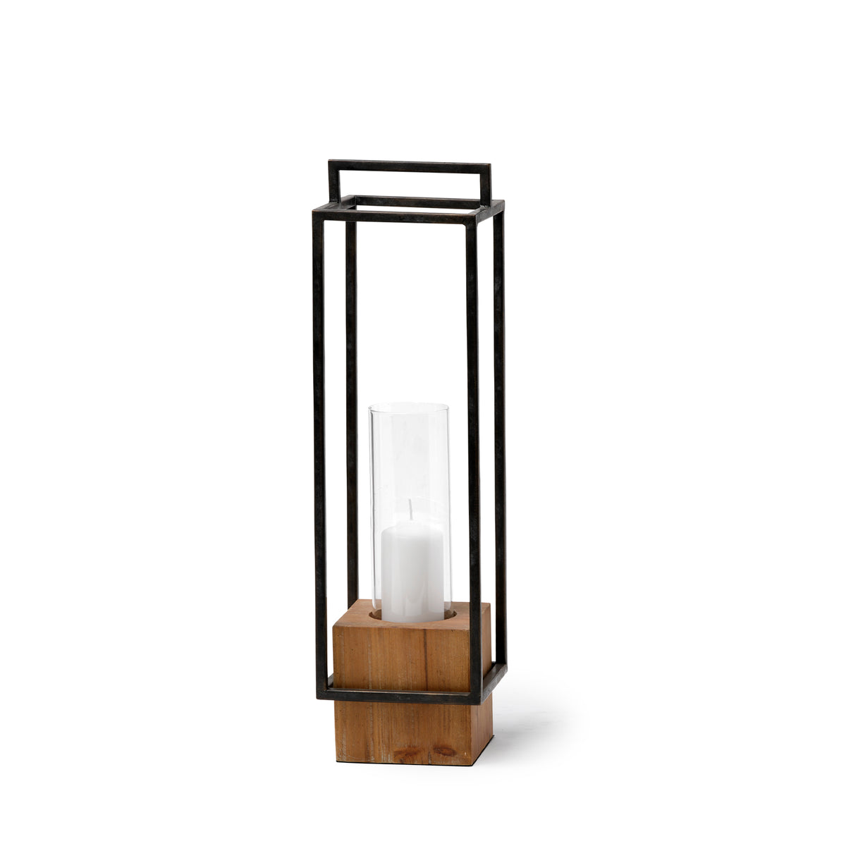 Orionis Large Wood and Black Metal Lantern-Decorative Lanterns-DECOROLALA