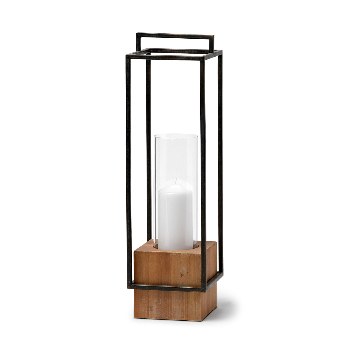 Orionis Large Wood w/ Black Metal Lantern Candle Holder-Lanterns-DECOROLALA