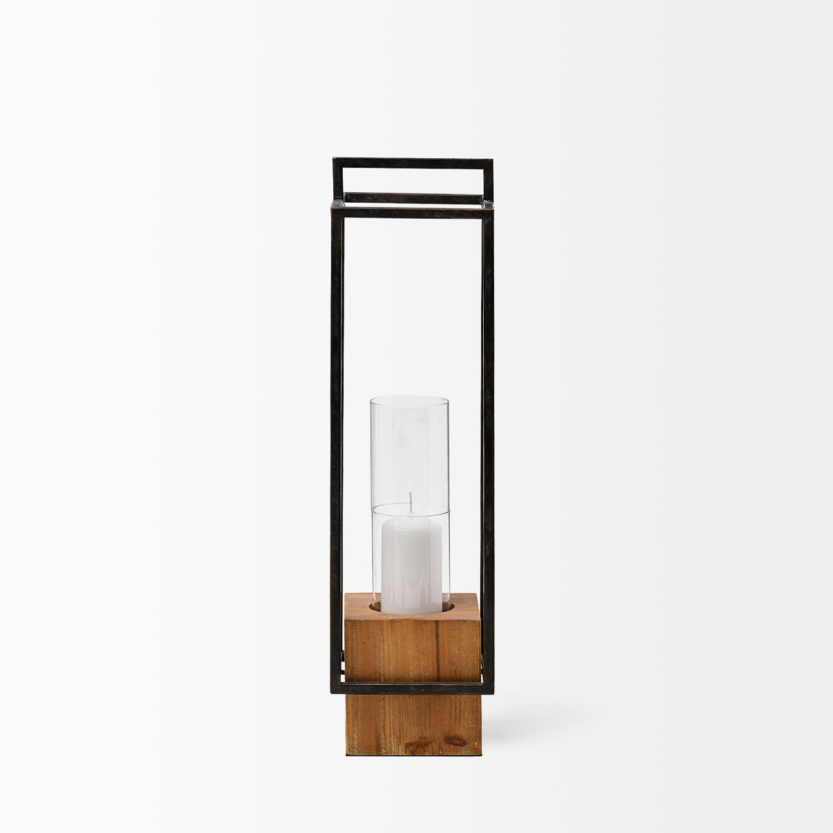 Orionis Large Wood w/ Black Metal Lantern Candle Holder-Lanterns-DECOROLALA