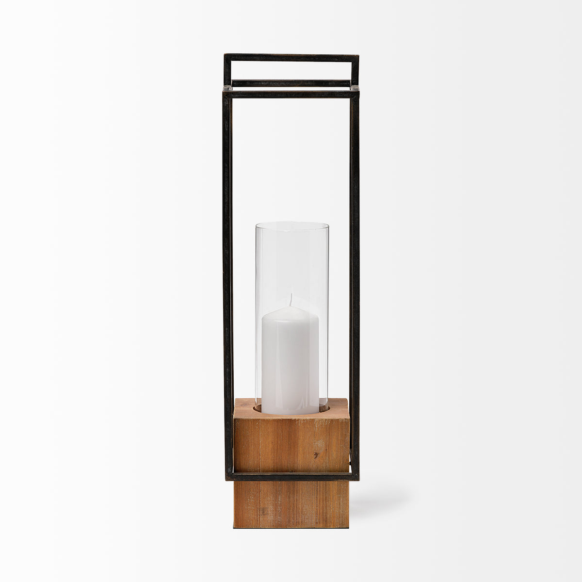 Orionis Large Wood w/ Black Metal Lantern Candle Holder-Lanterns-DECOROLALA