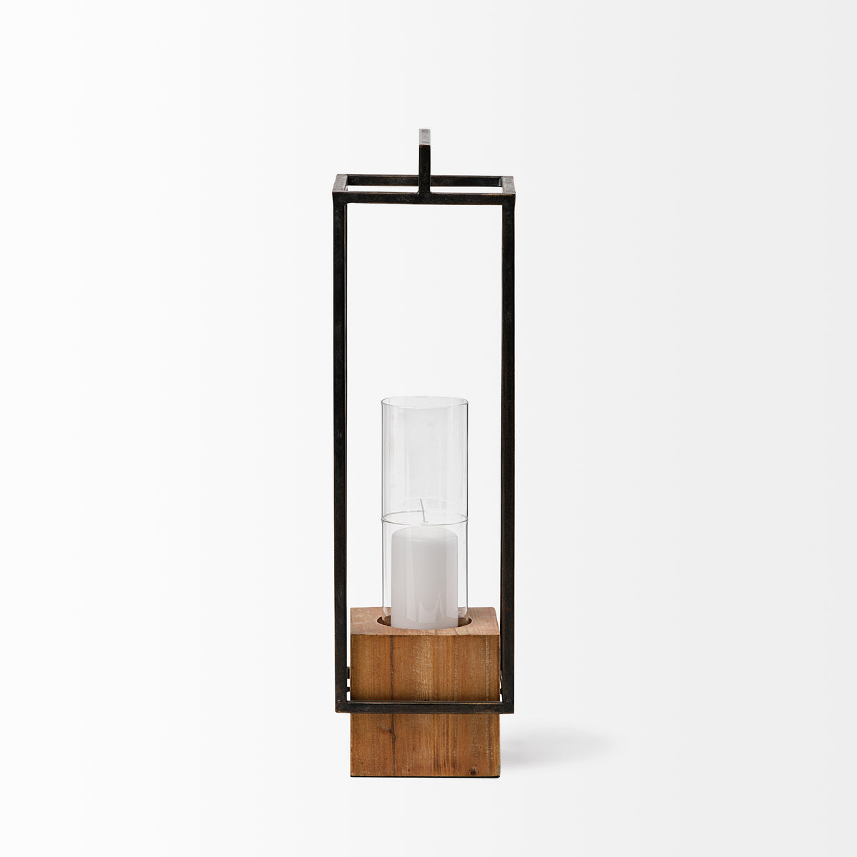 Orionis Large Wood w/ Black Metal Lantern Candle Holder-Lanterns-DECOROLALA