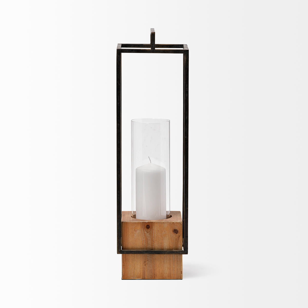 Orionis Large Wood w/ Black Metal Lantern Candle Holder-Lanterns-DECOROLALA