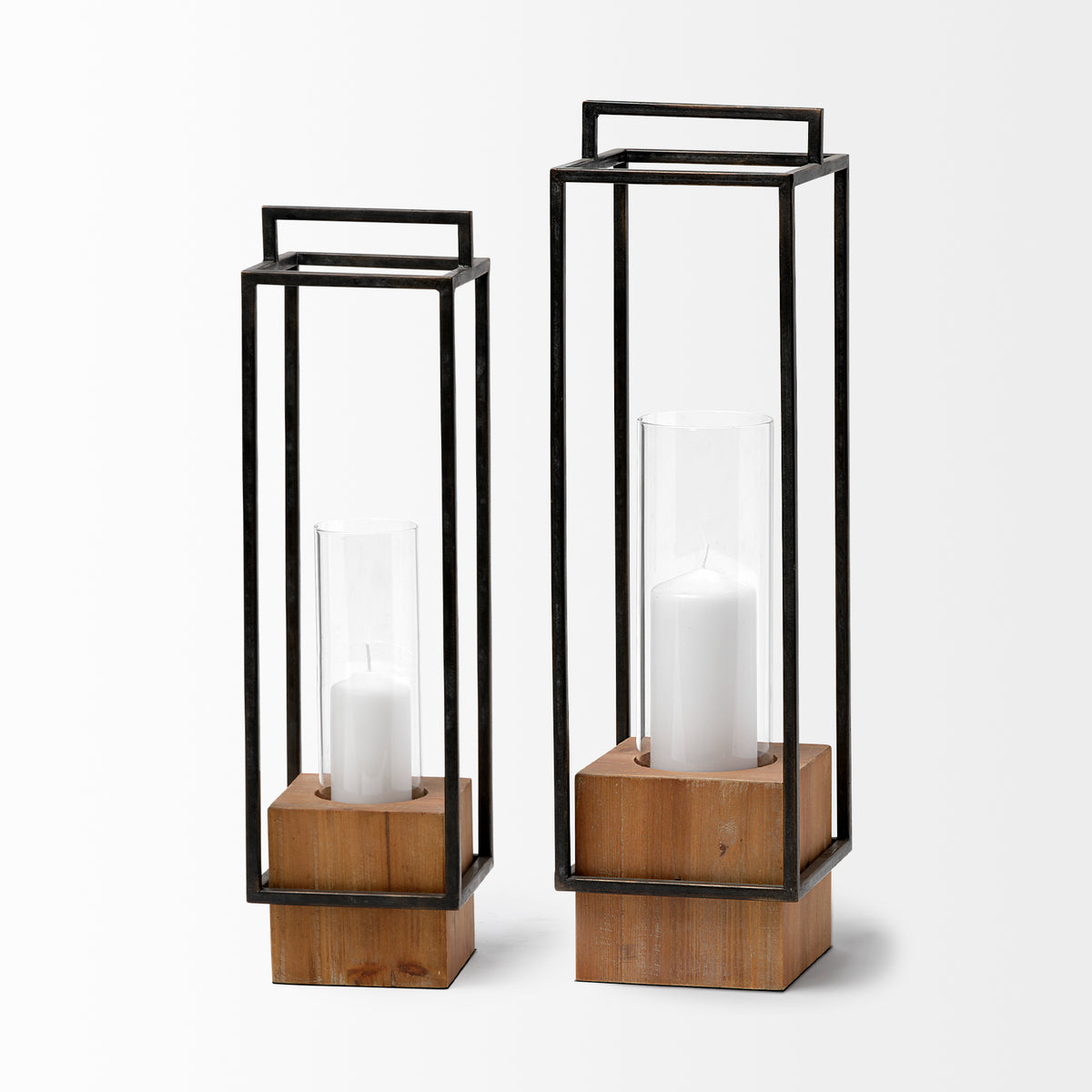 Orionis Large Wood w/ Black Metal Lantern Candle Holder-Lanterns-DECOROLALA