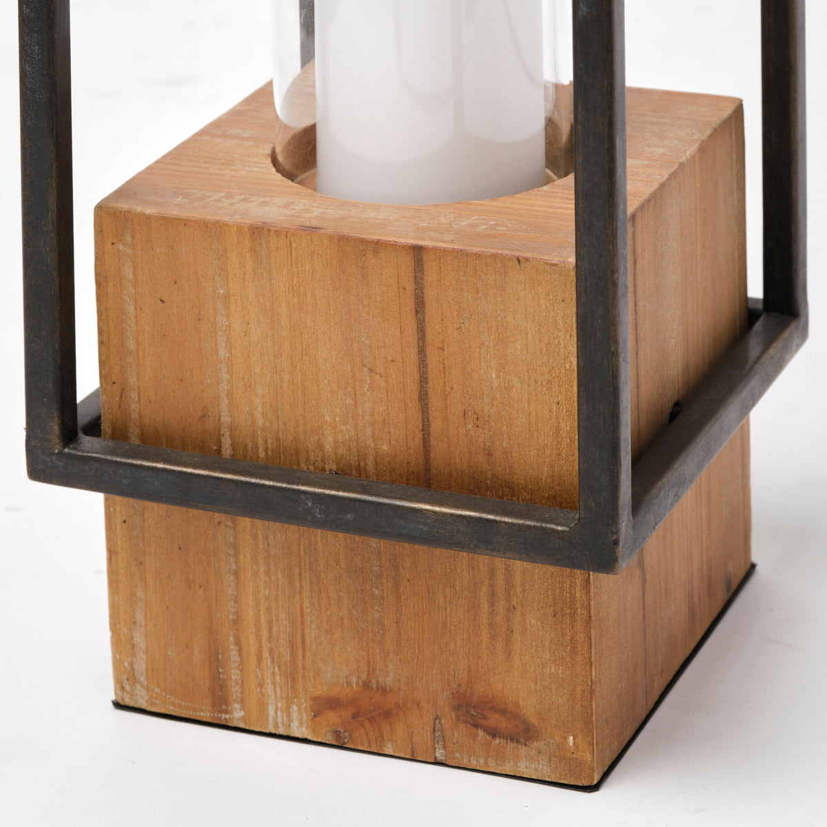 Orionis Large Wood w/ Black Metal Lantern Candle Holder-Lanterns-DECOROLALA