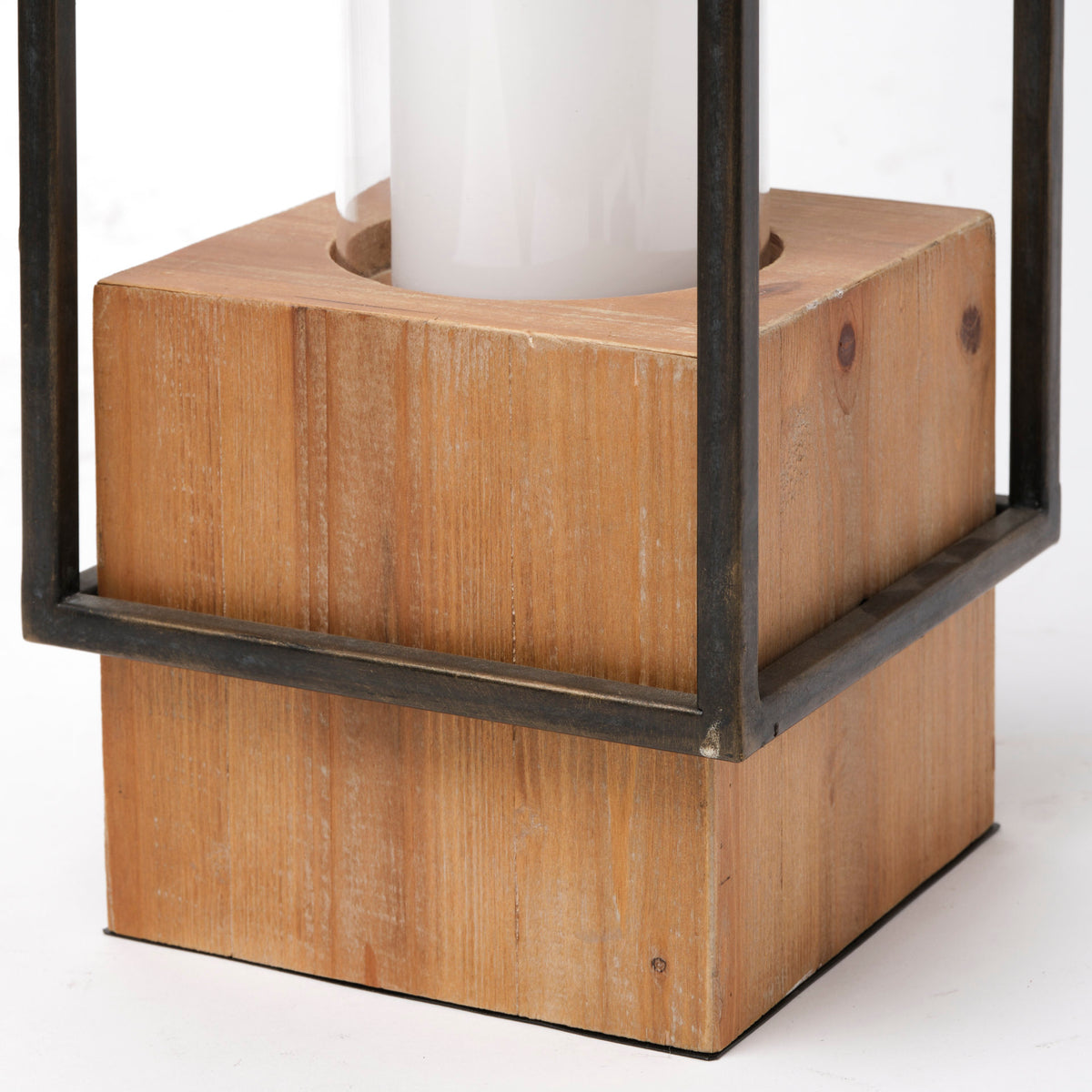 Orionis Large Wood w/ Black Metal Lantern Candle Holder-Lanterns-DECOROLALA