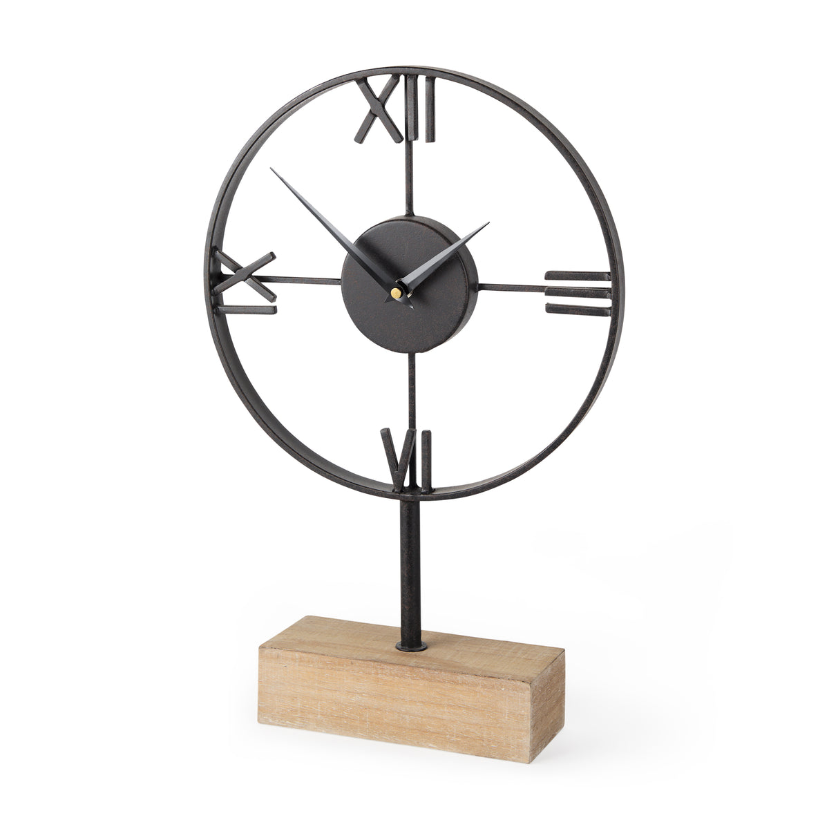Oris Black Metal/Wood Open Frame Table Clock-Table Clocks-DECOROLALA