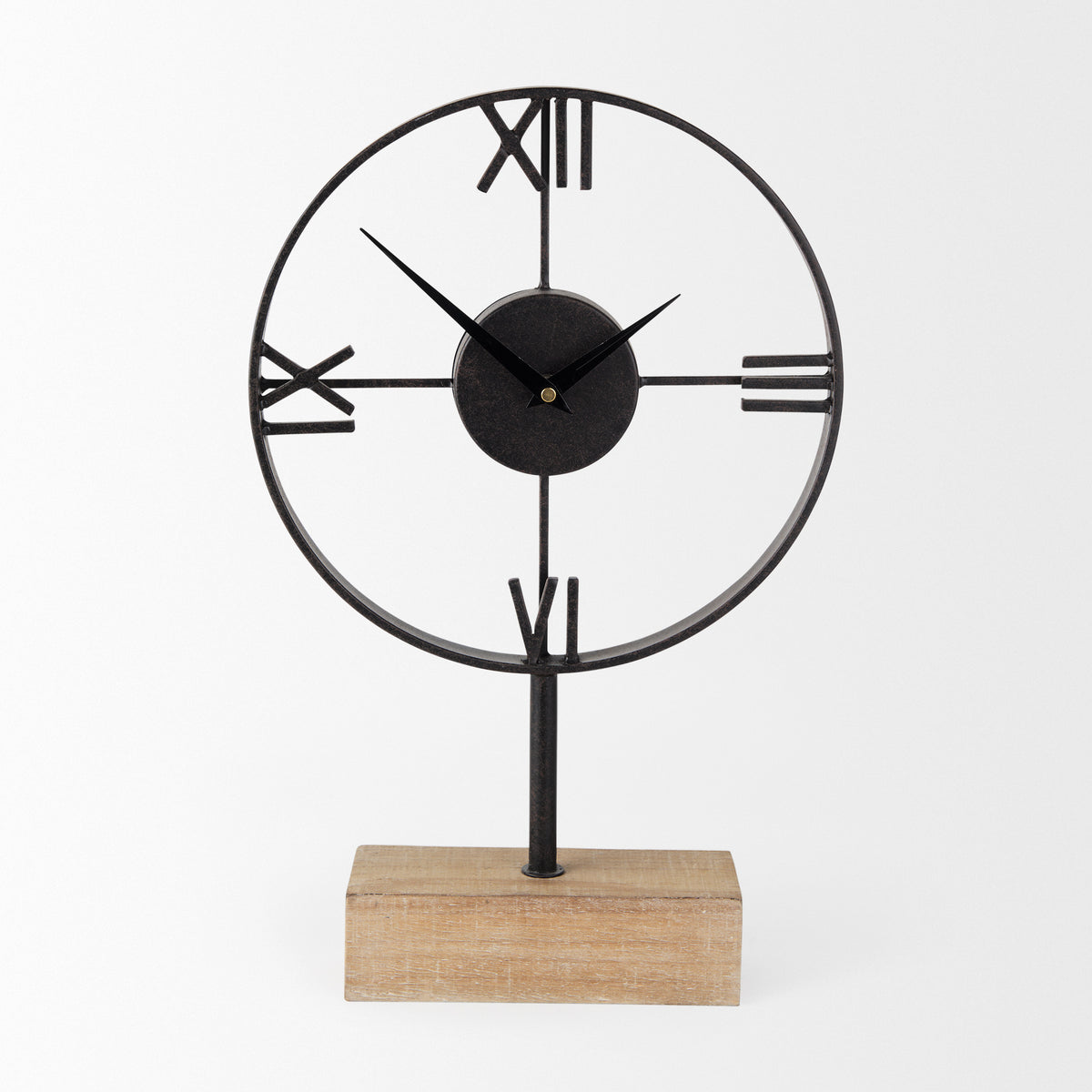 Oris Black Metal/Wood Open Frame Table Clock-Table Clocks-DECOROLALA