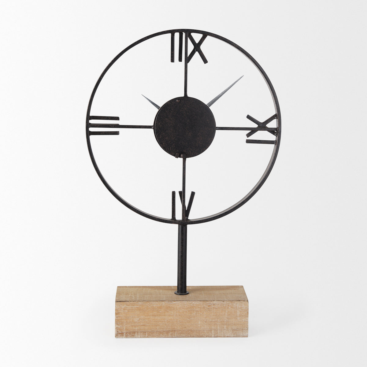 Oris Black Metal/Wood Open Frame Table Clock-Table Clocks-DECOROLALA