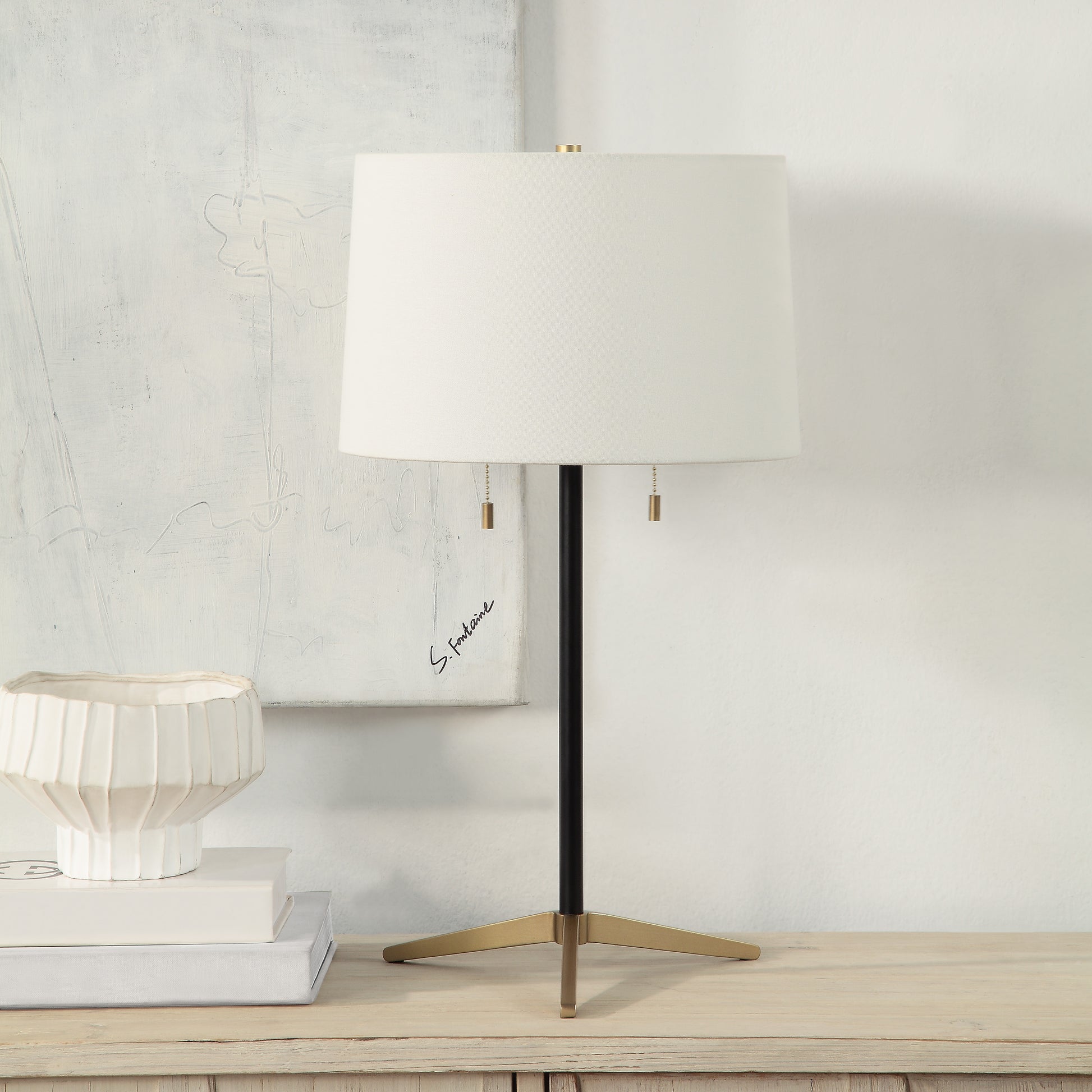 Orono 25" Matte Black Table Lamp with Linen Shade (2-Pack)-Table Lamp- Set of two-DECOROLALA