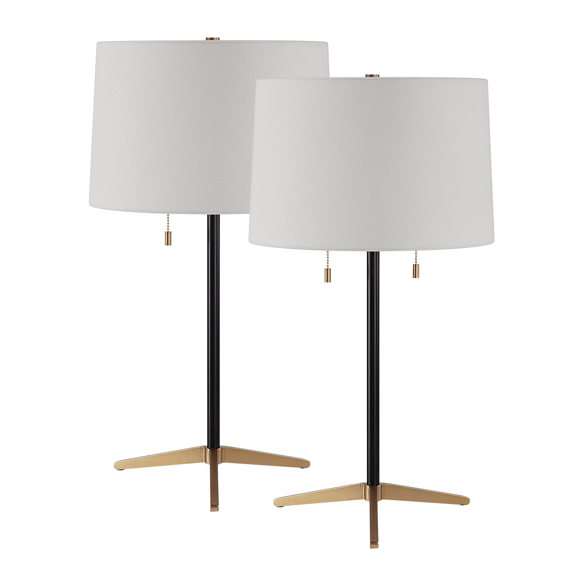 Orono 25" Tall Matte Black Iron Table Lamp with Tapered Linen Shade (Set of 2)-Table Lamp- Set of two-DECOROLALA