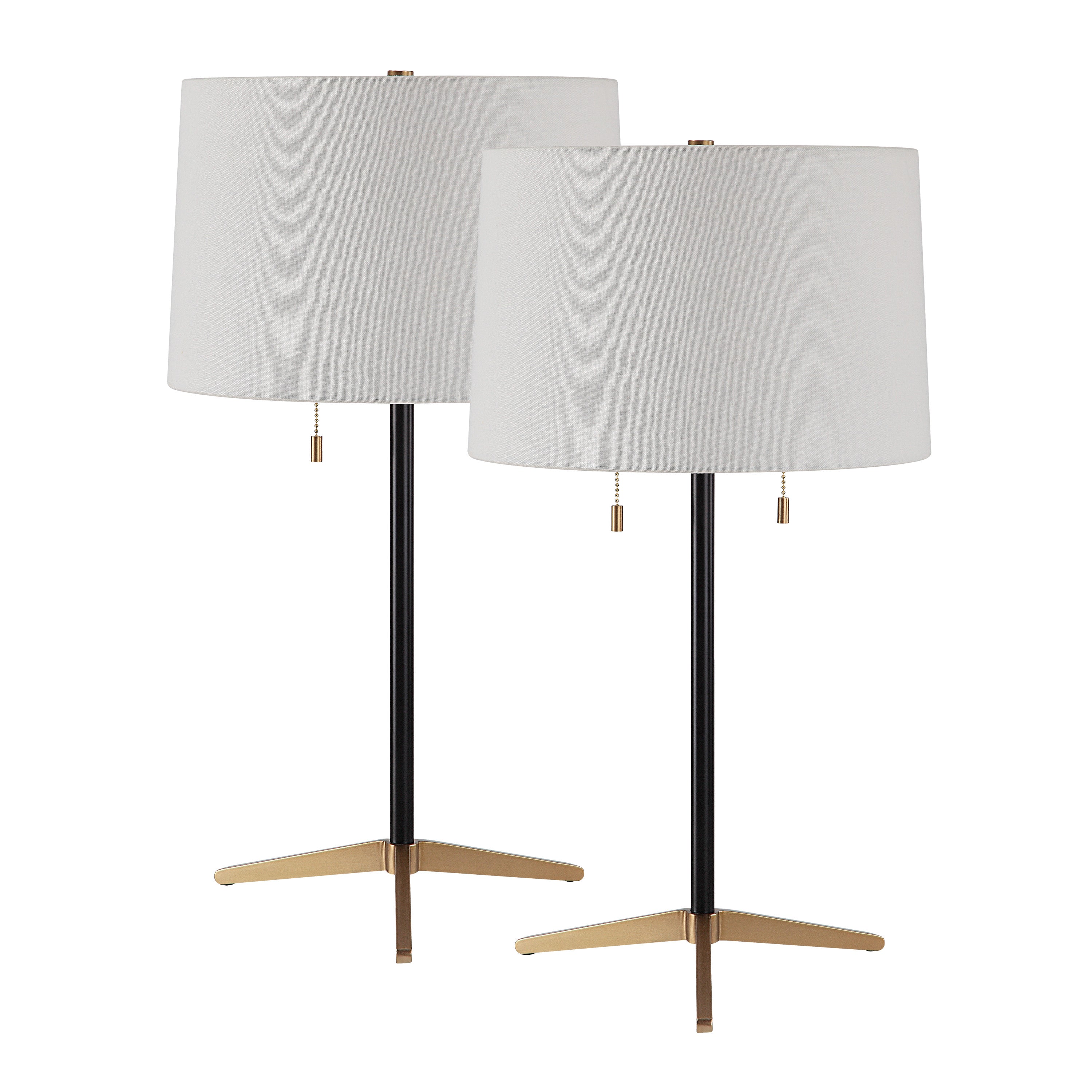 Orono 25" Tall Matte Black Iron Table Lamp with Tapered Linen Shade (Set of 2)-Table Lamp- Set of two-DECOROLALA