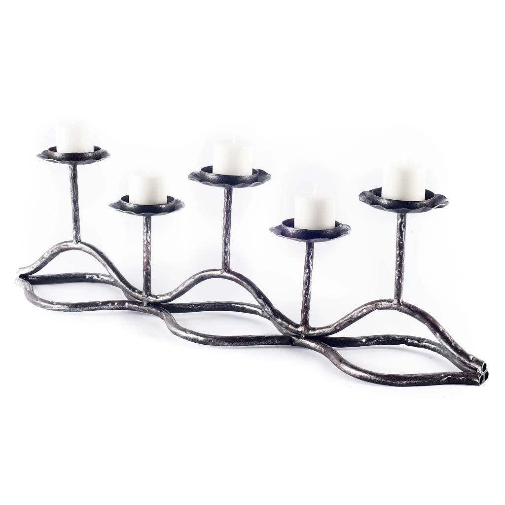 Orville Black Metal Pipe Five Tealight Table Candle Holder-Table Candle Holders-DECOROLALA