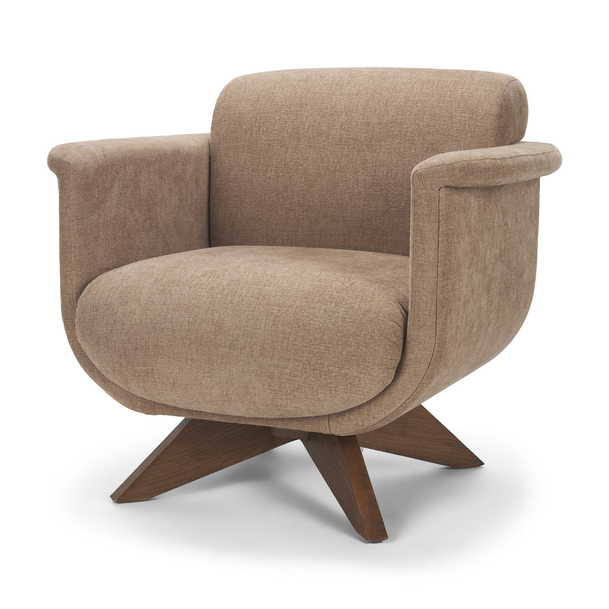Oskar Chocolate Fabric w/ Brown Wood Base Swivel Accent Chair-Accent Chairs-DECOROLALA