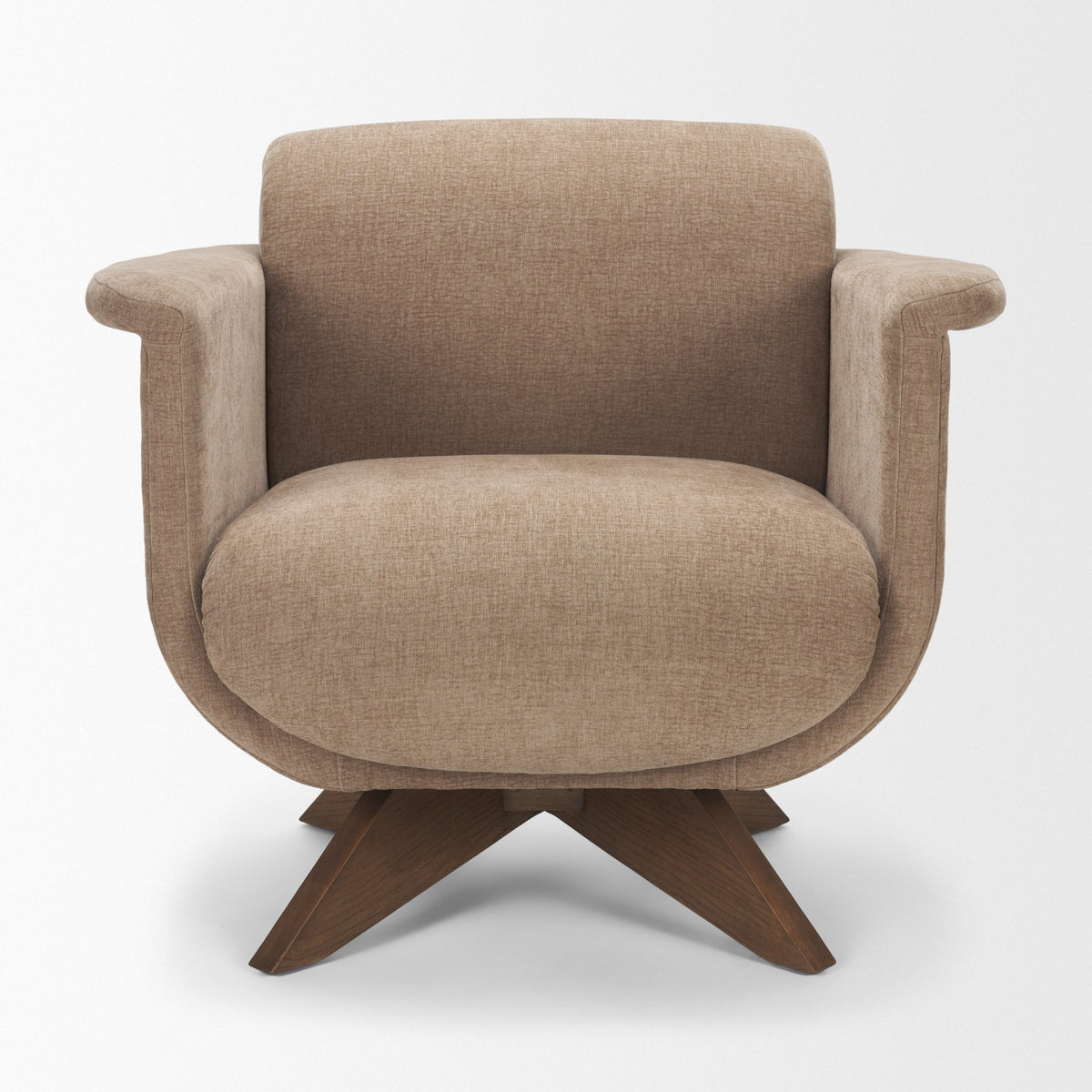 Oskar Chocolate Fabric w/ Brown Wood Base Swivel Accent Chair-Accent Chairs-DECOROLALA