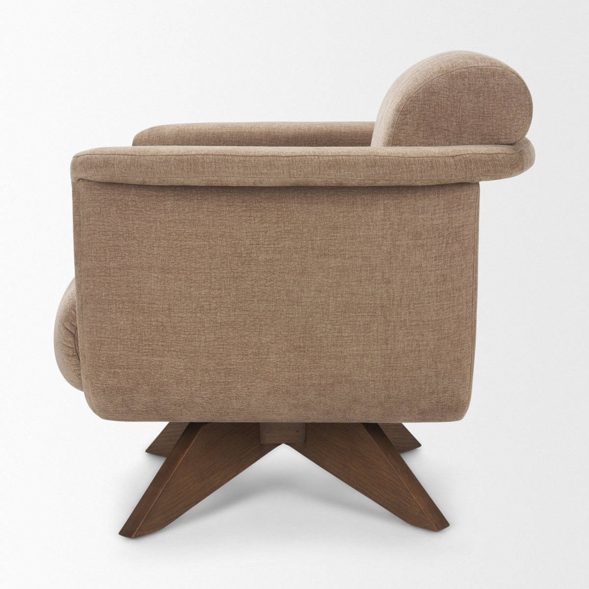 Oskar Chocolate Fabric w/ Brown Wood Base Swivel Accent Chair-Accent Chairs-DECOROLALA