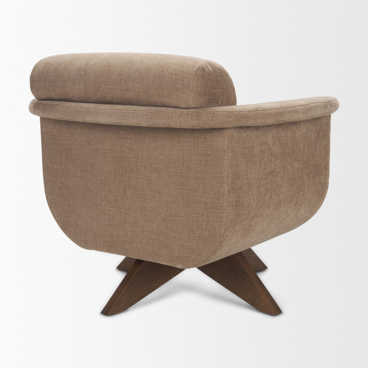 Oskar Chocolate Fabric w/ Brown Wood Base Swivel Accent Chair-Accent Chairs-DECOROLALA