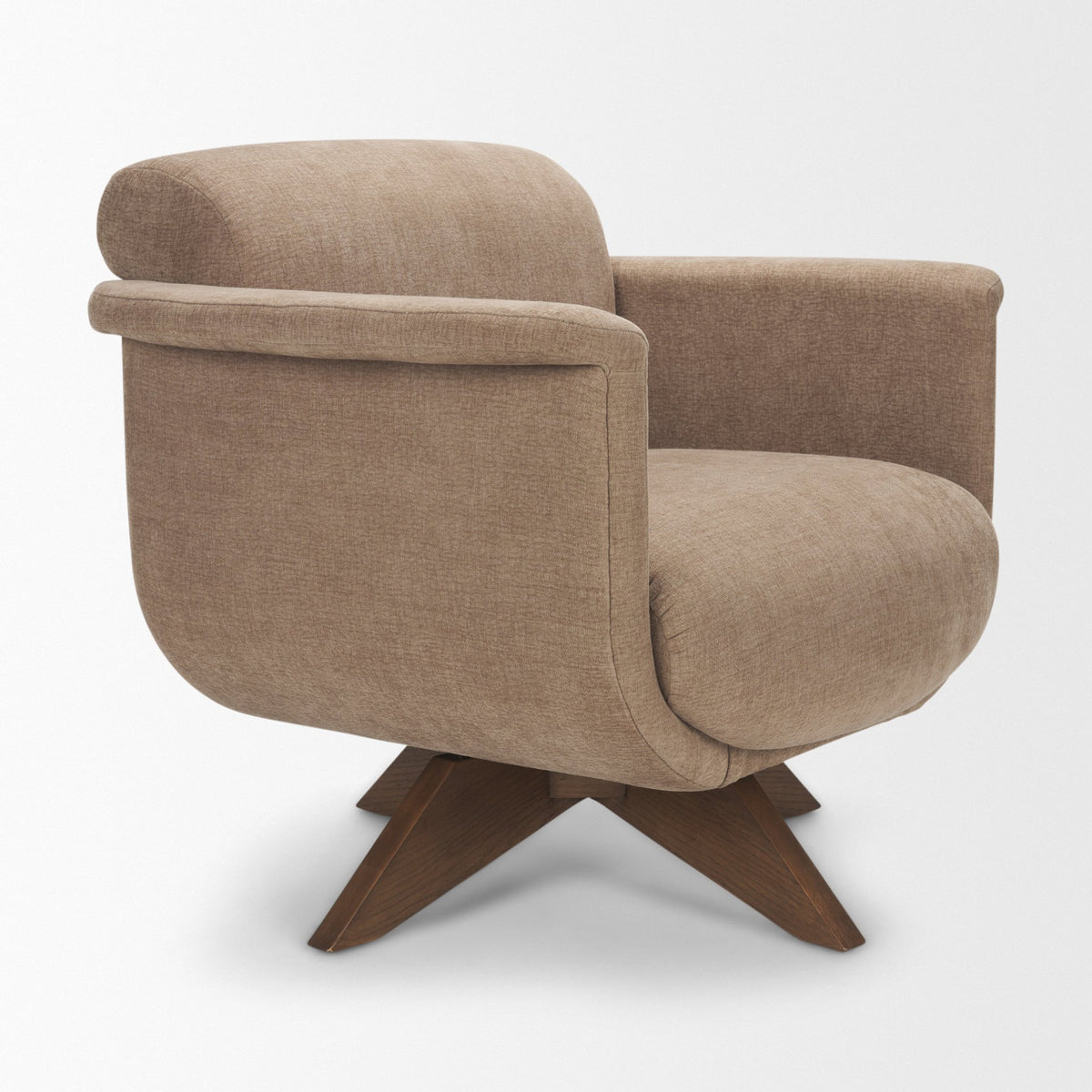 Oskar Chocolate Fabric w/ Brown Wood Base Swivel Accent Chair-Accent Chairs-DECOROLALA