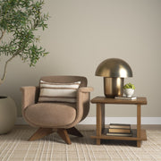 Oskar Chocolate Fabric w/ Brown Wood Base Swivel Accent Chair-Accent Chairs-DECOROLALA