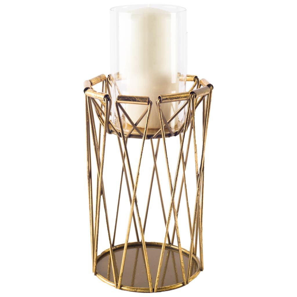 Othello I Tall Antiqued Brass Metal Table Candle Holder-Table Candle Holders-DECOROLALA