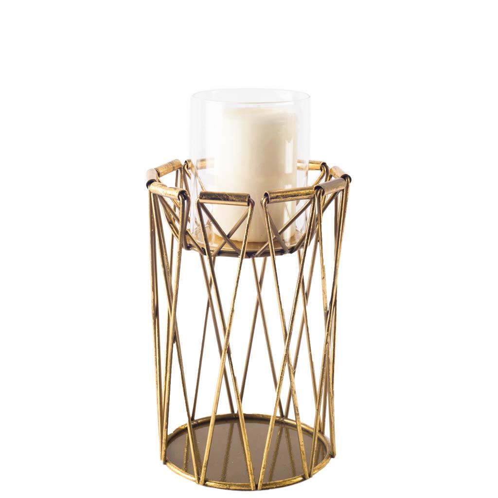 Othello II Short Antiqued Brass Metal Table Candle Holder-Table Candle Holders-DECOROLALA