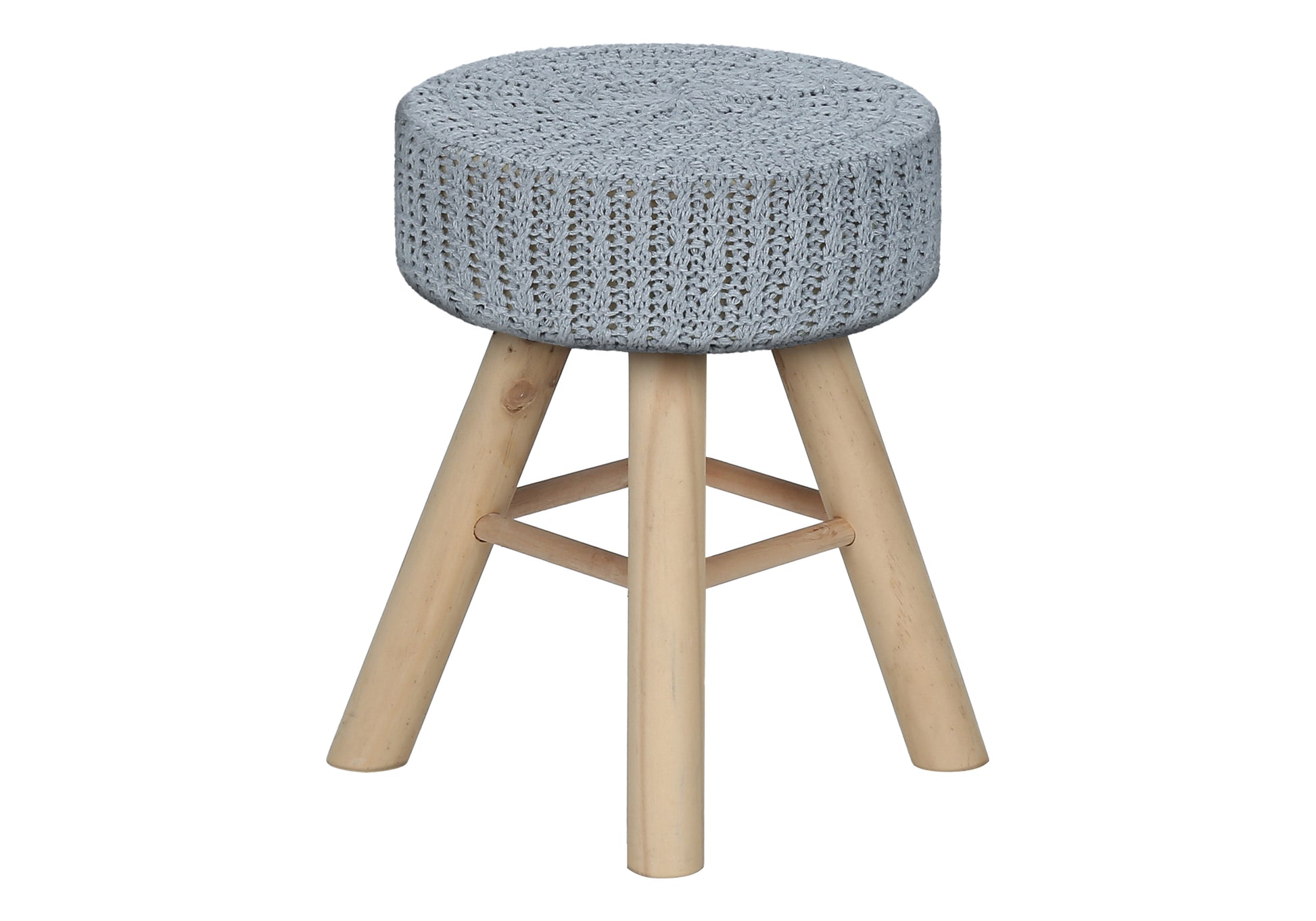 Ottoman Grey Knit Natural Wood Legs-Ottoman-DECOROLALA