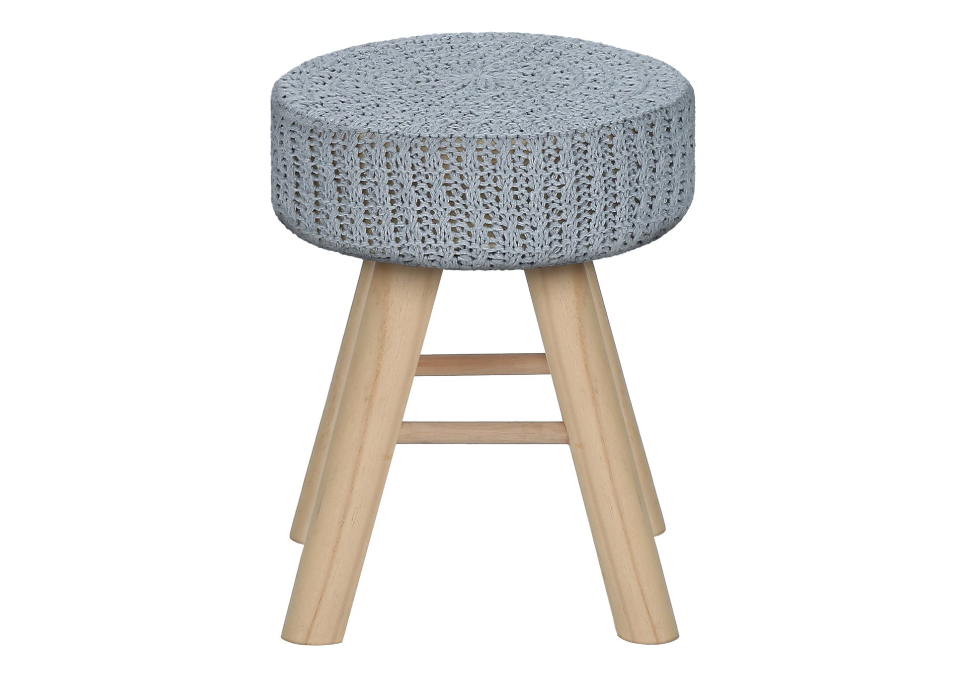 Ottoman Grey Knit Natural Wood Legs-Ottoman-DECOROLALA
