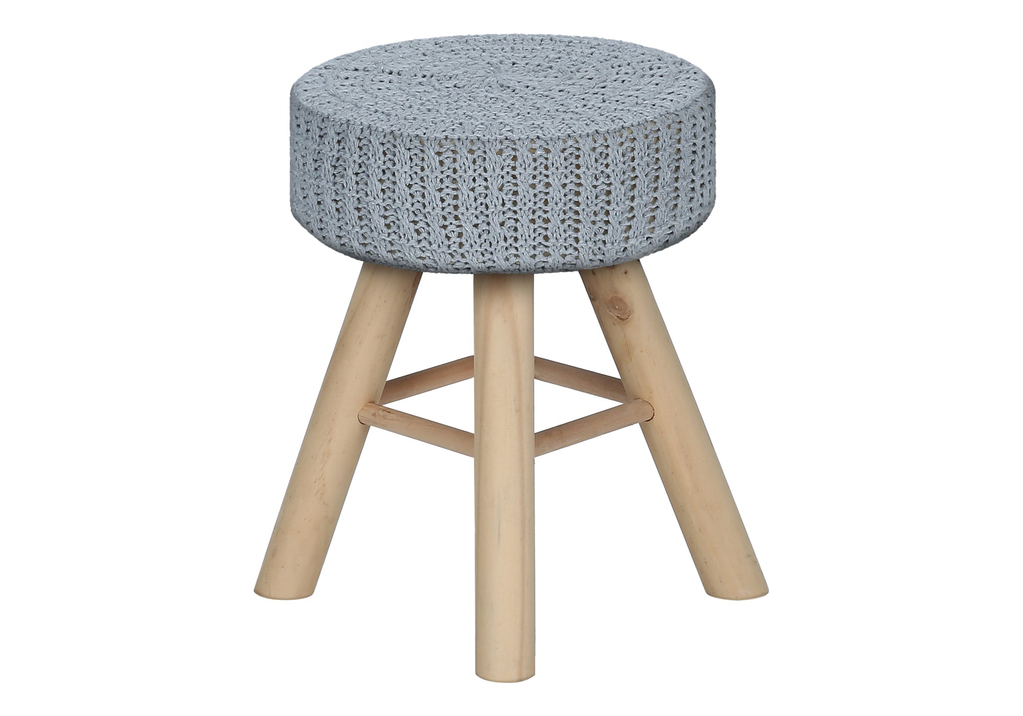 Ottoman Grey Knit Natural Wood Legs-Ottoman-DECOROLALA