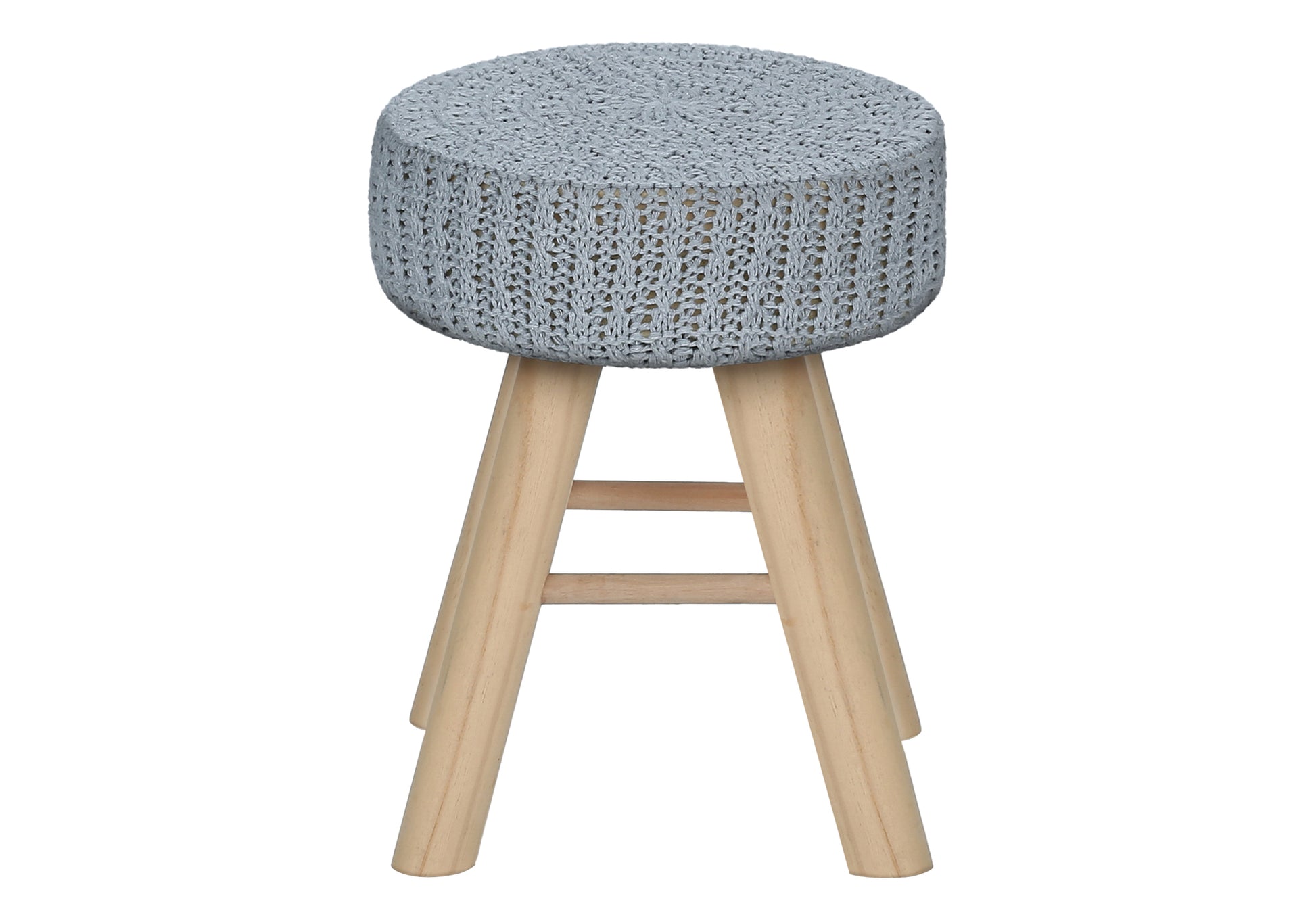 Ottoman Grey Knit Natural Wood Legs-Ottoman-DECOROLALA