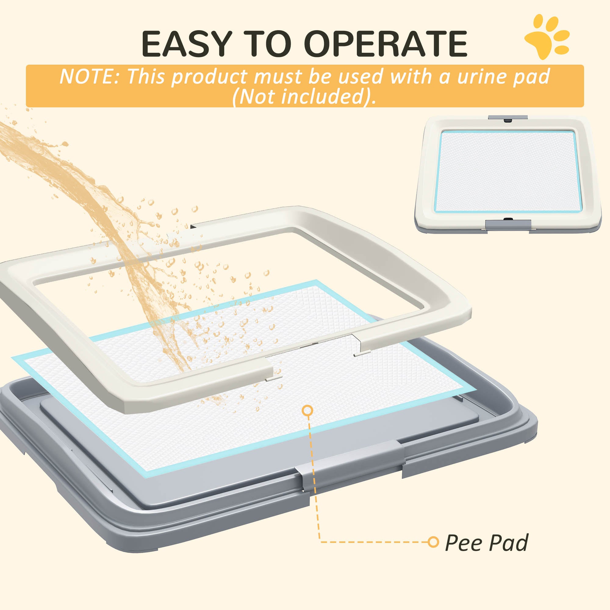 25" x 19" Pee Pad Holder, Dog Potty Tray for Indoor Outdoor, Easy to Clean Dog Training Toilet Pee Pad Tray, Grey