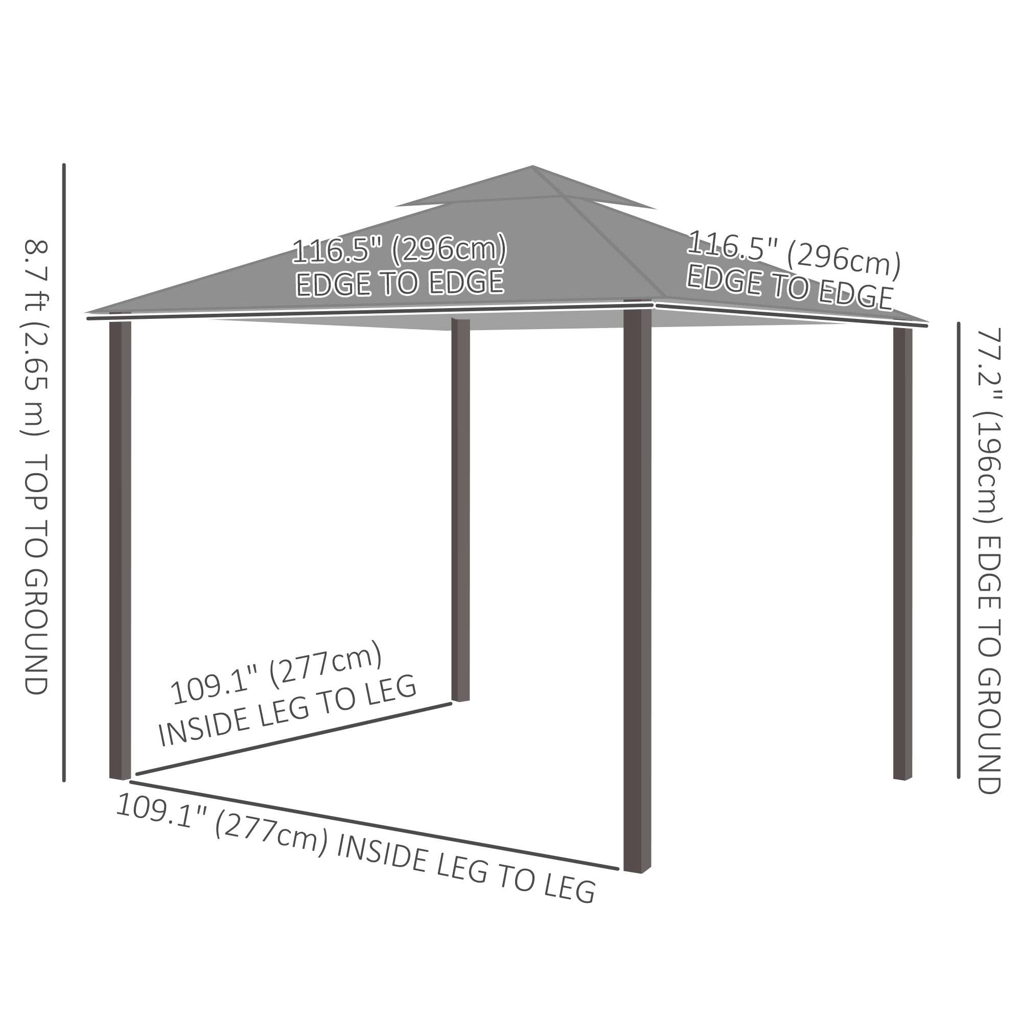 Outdoor 10' x 10' Patio Gazebo Tent, Light Grey, Sun Protection & Ventilation-DECOROLALA