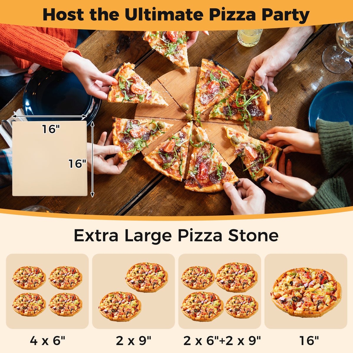 Outdoor 16 Inch 2-Layer Wood Fired Pizza Oven with Square Stone-Black-Outdoor Grills-DECOROLALA