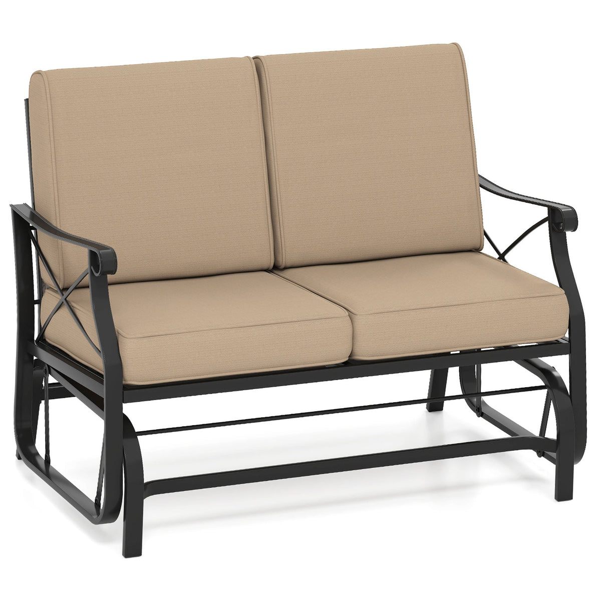 Outdoor 2-Person Glider Rocking Chair Loveseat with Thick Cushions and Metal Frame-Brown-Outdoor Rocking Chairs & Gliders-DECOROLALA