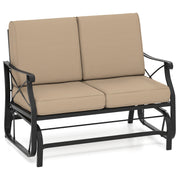 Outdoor 2-Person Glider Rocking Chair Loveseat with Thick Cushions and Metal Frame-Brown-Outdoor Rocking Chairs & Gliders-DECOROLALA