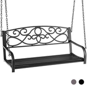 Outdoor 2-Person Metal Porch Swing Chair with Chains-Black-Porch Swings-DECOROLALA