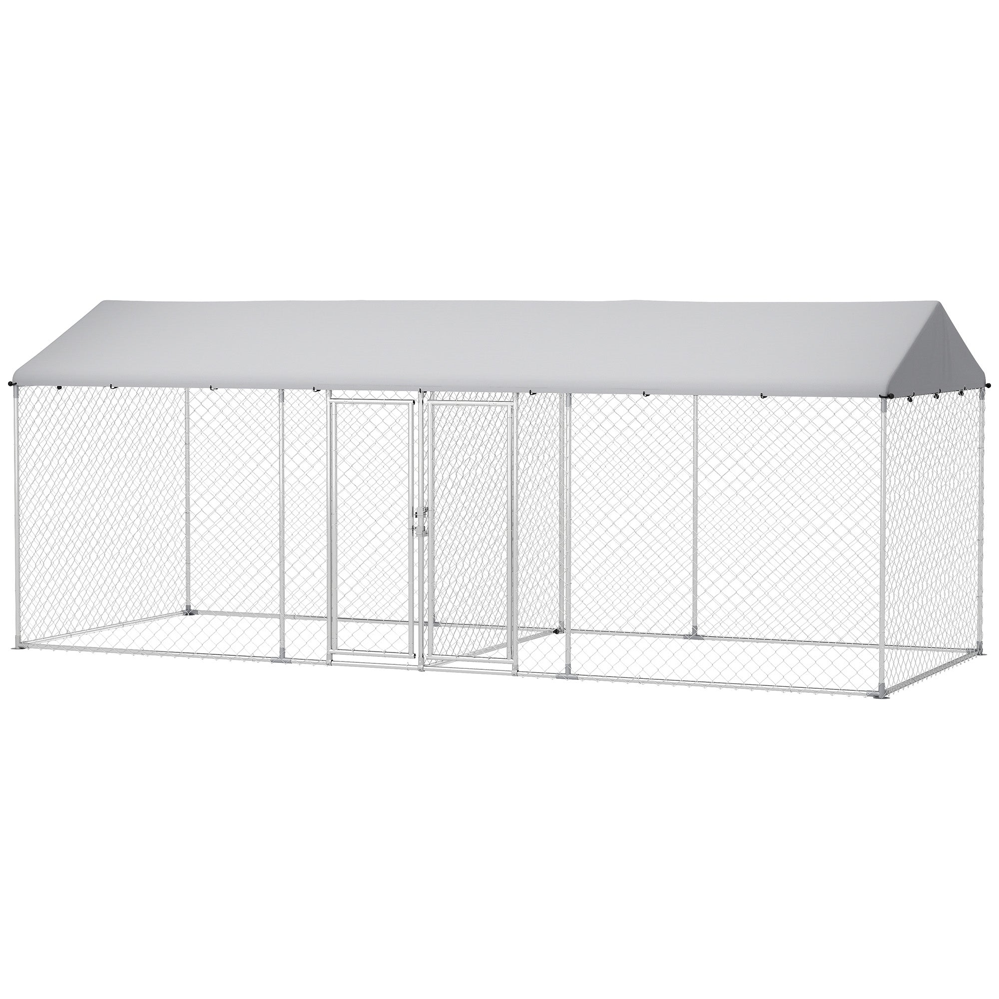 Outdoor 2-Room Dog Kennel - 19.7' x 7.5' x 7.5' Silver Steel-Dogs-DECOROLALA