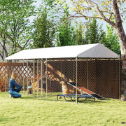 Outdoor 2-Room Dog Kennel - 19.7' x 7.5' x 7.5' Silver Steel-Dogs-DECOROLALA