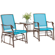 Outdoor 2-Seat Glider Chair with Table, Breathable Mesh Fabric, Blue-DECOROLALA